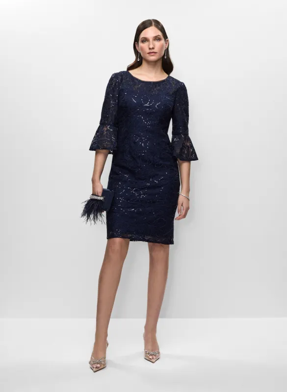 Lace Bell Sleeve Dress & Feathered Satin Clutch sold by Melanie Lyne