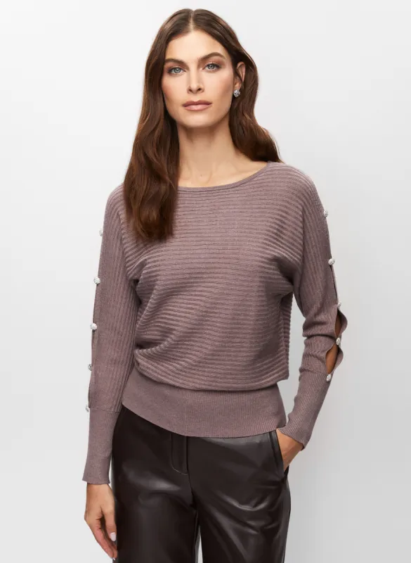 Cutout Sleeve Button Detail Sweater sold by Melanie Lyne