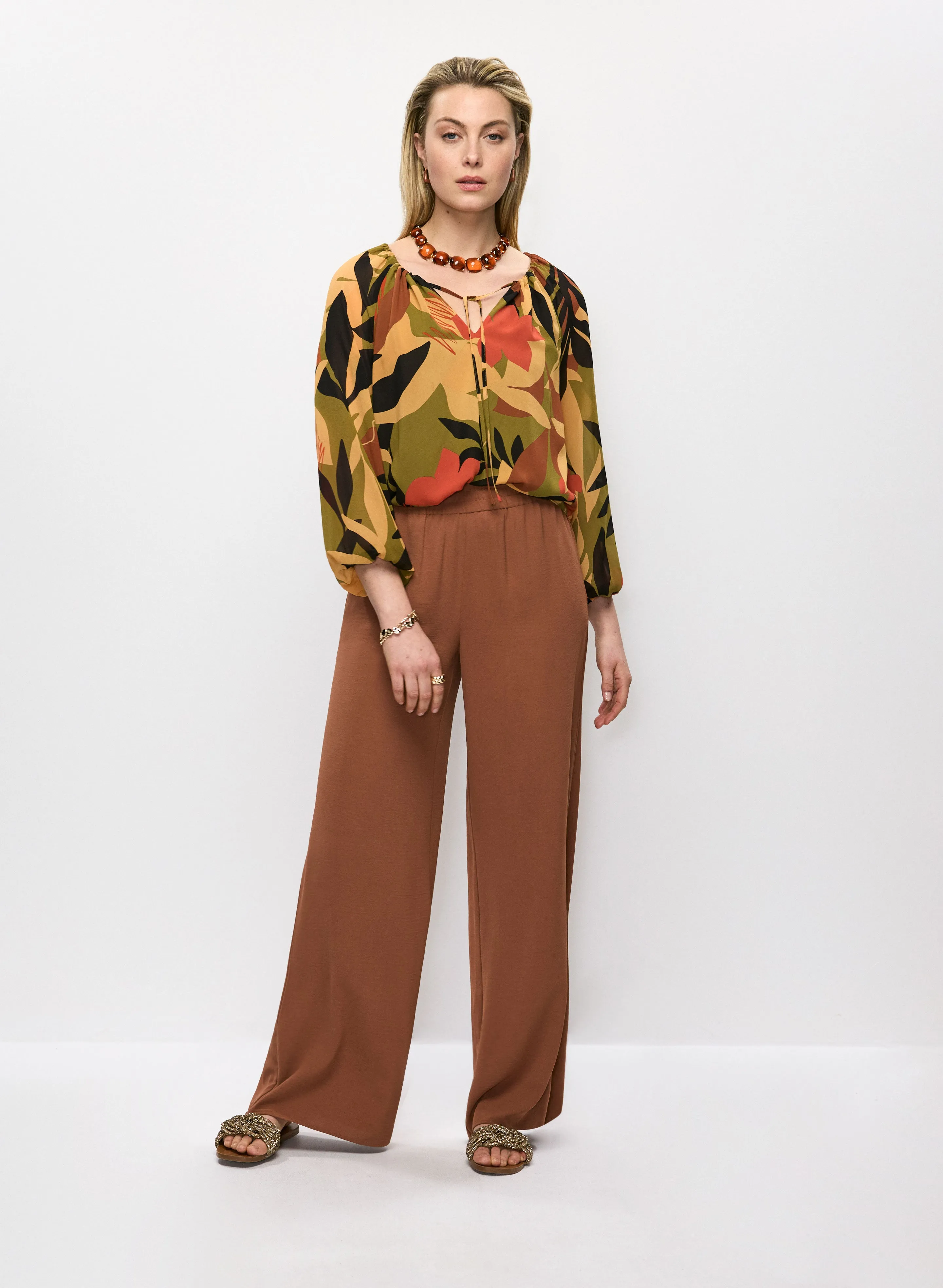 Tropical Print Tie Neck Blouse & Wide Leg Pants sold by Melanie Lyne