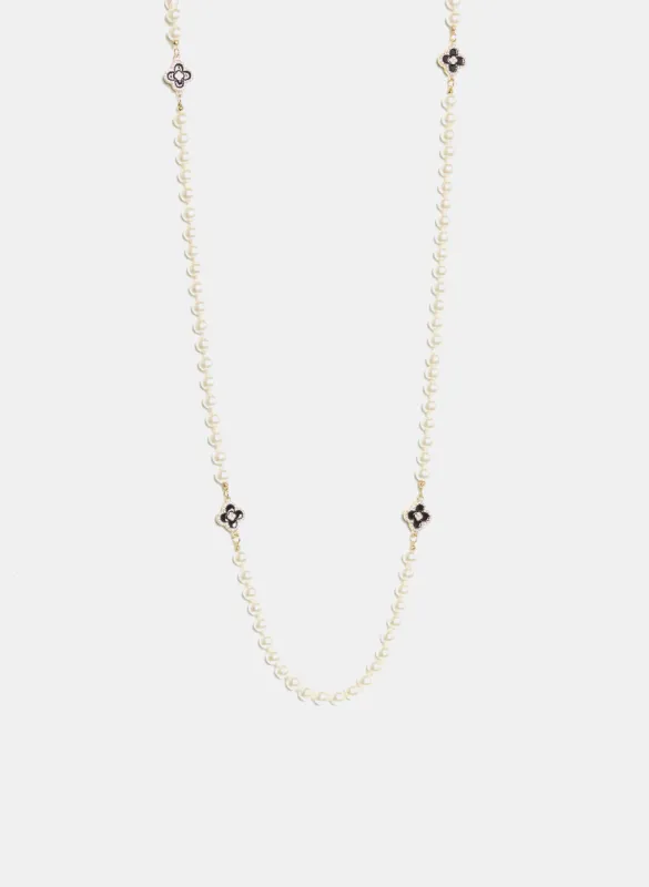 Long Clover Detail Pearl Necklace sold by Melanie Lyne