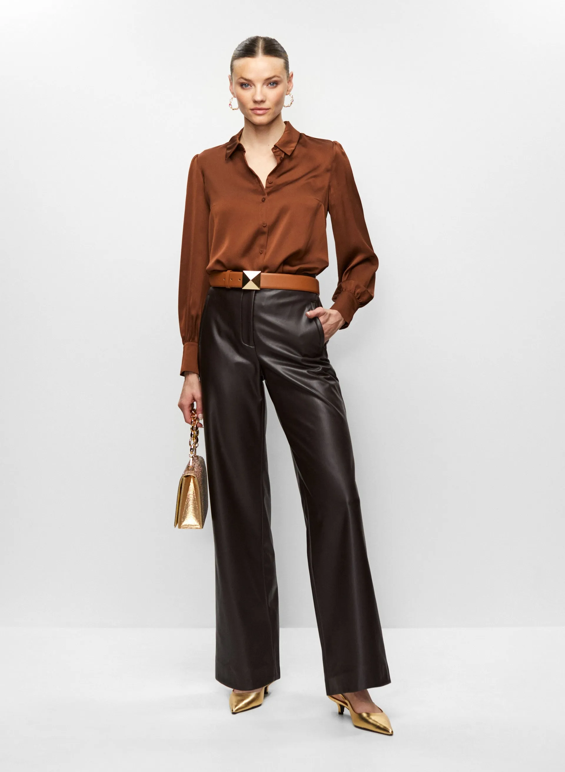Satin Blouse & Vegan Leather Pants sold by Melanie Lyne