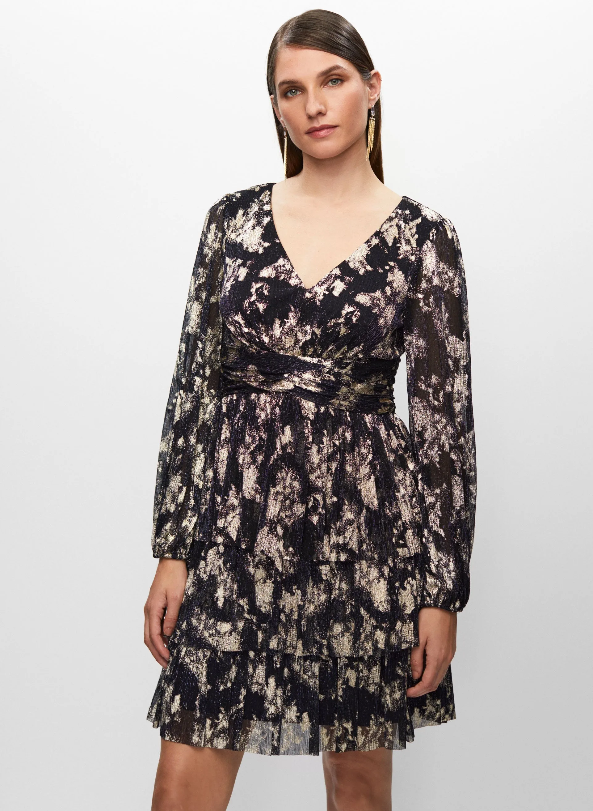 Metallic Crinkle V-Neck Dress sold by Melanie Lyne product image thumbnail 4