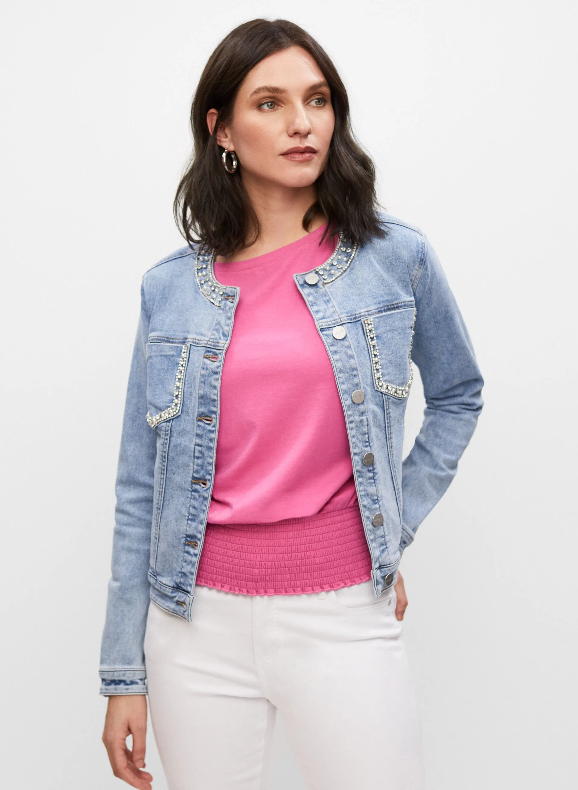 Short Pearl Detail Denim Jacket sold by Melanie Lyne product image thumbnail 5