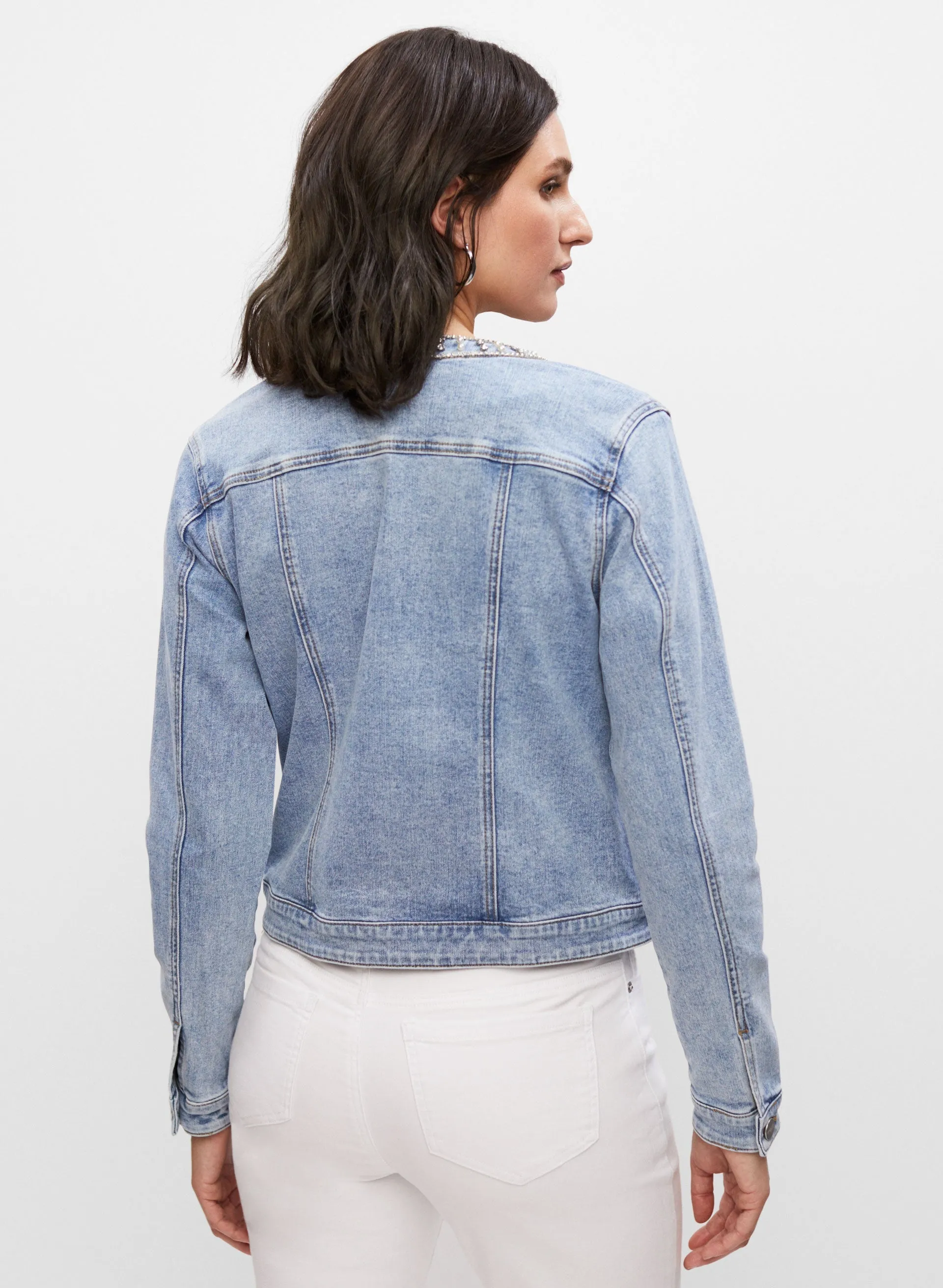 Short Pearl Detail Denim Jacket sold by Melanie Lyne product image thumbnail 2