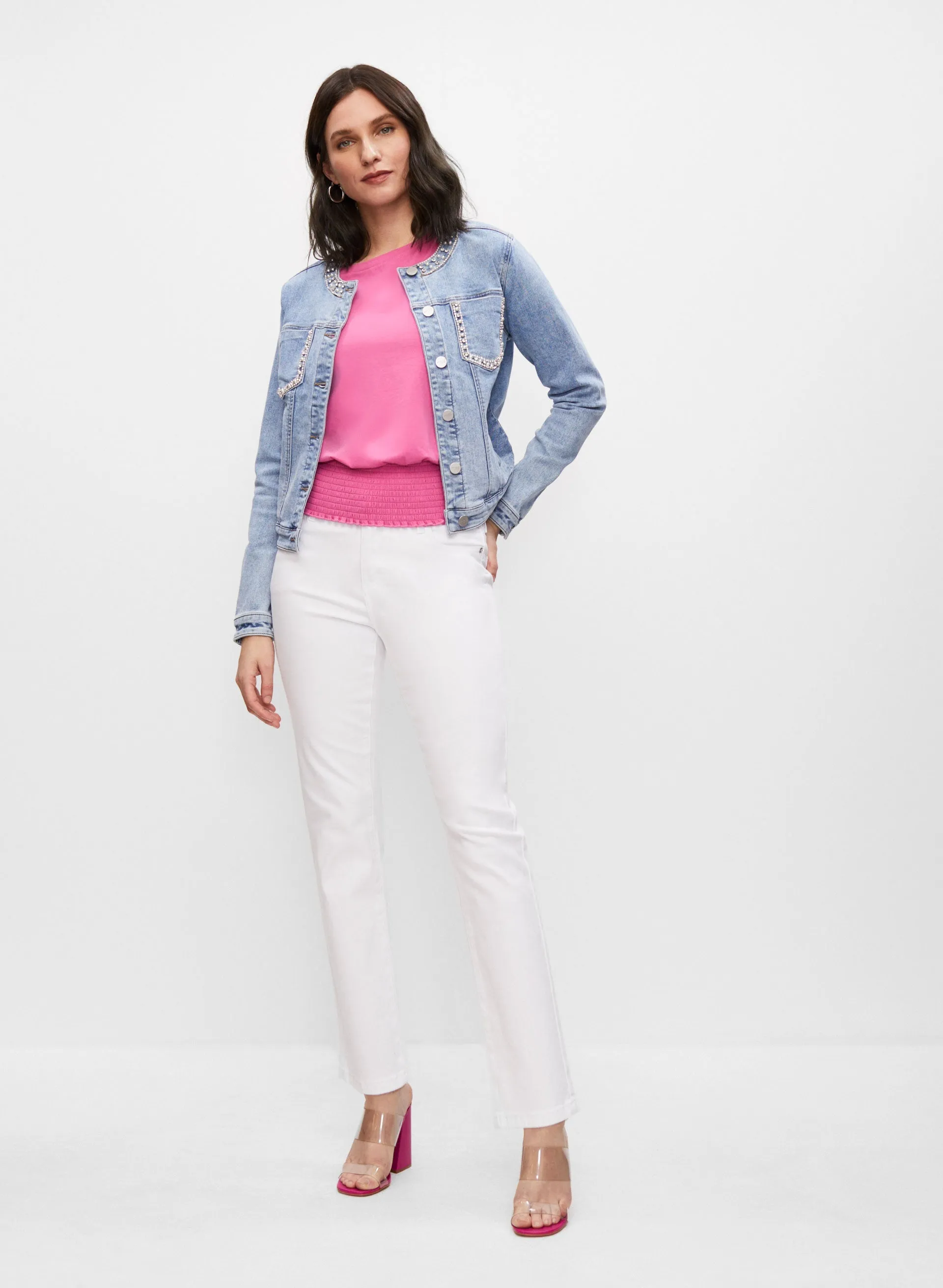 Short Pearl Detail Denim Jacket sold by Melanie Lyne product image thumbnail 4