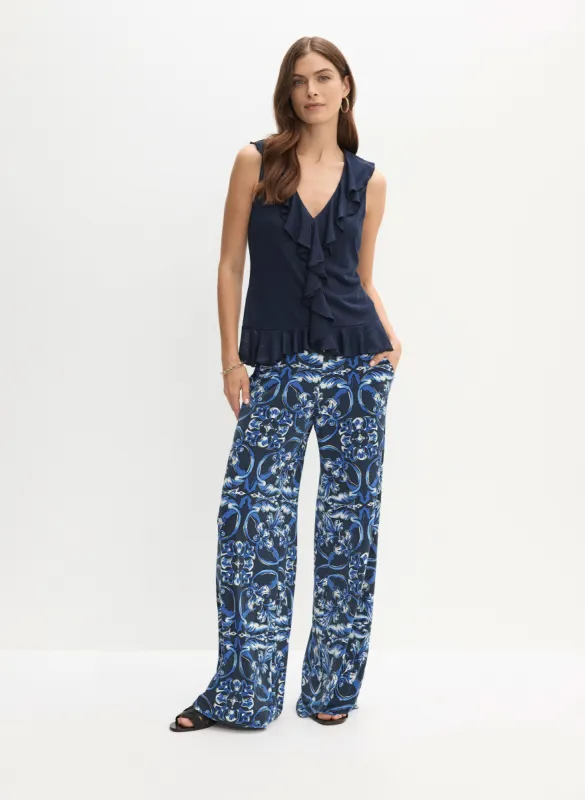 Ruffle Detail Linen Top & Abstract Print Pants sold by Melanie Lyne