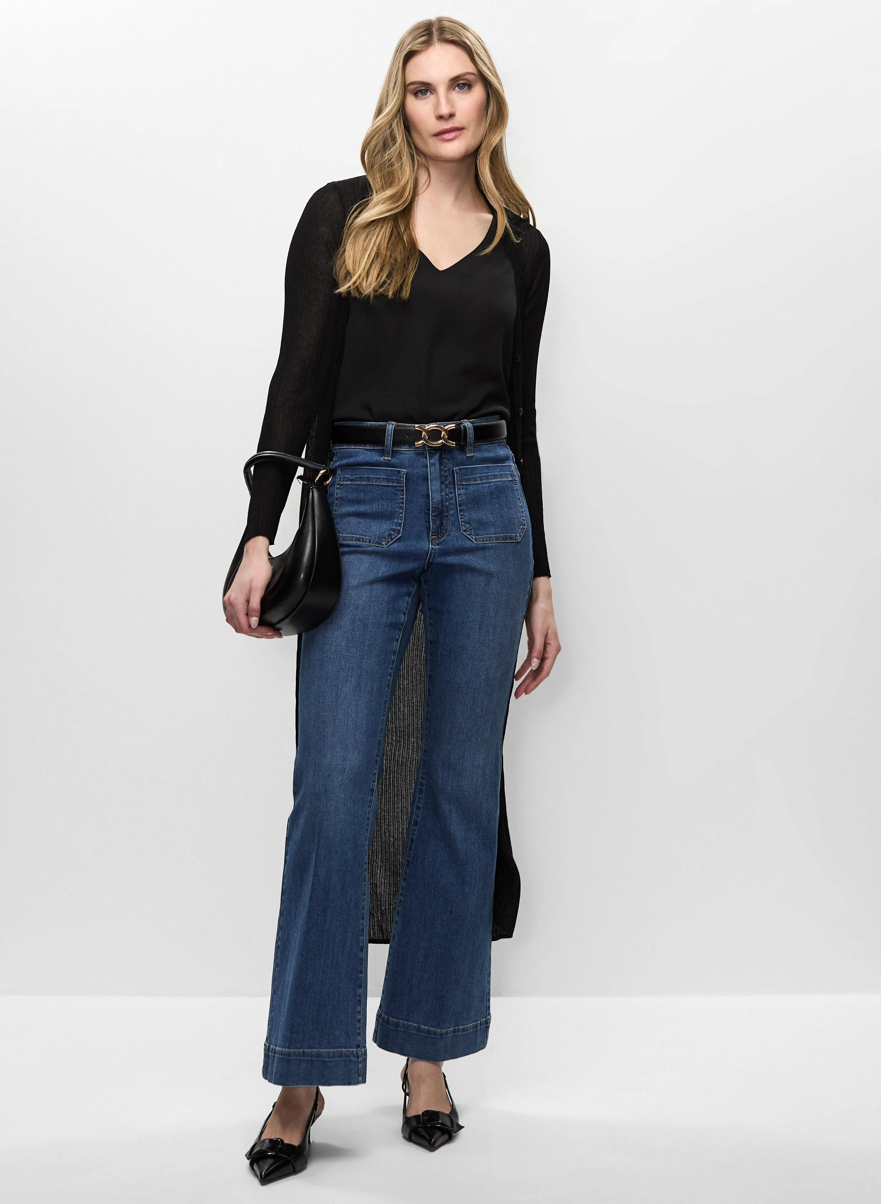 Long Lightweight Knit Cardigan & Flare Leg Jeans sold by Melanie Lyne