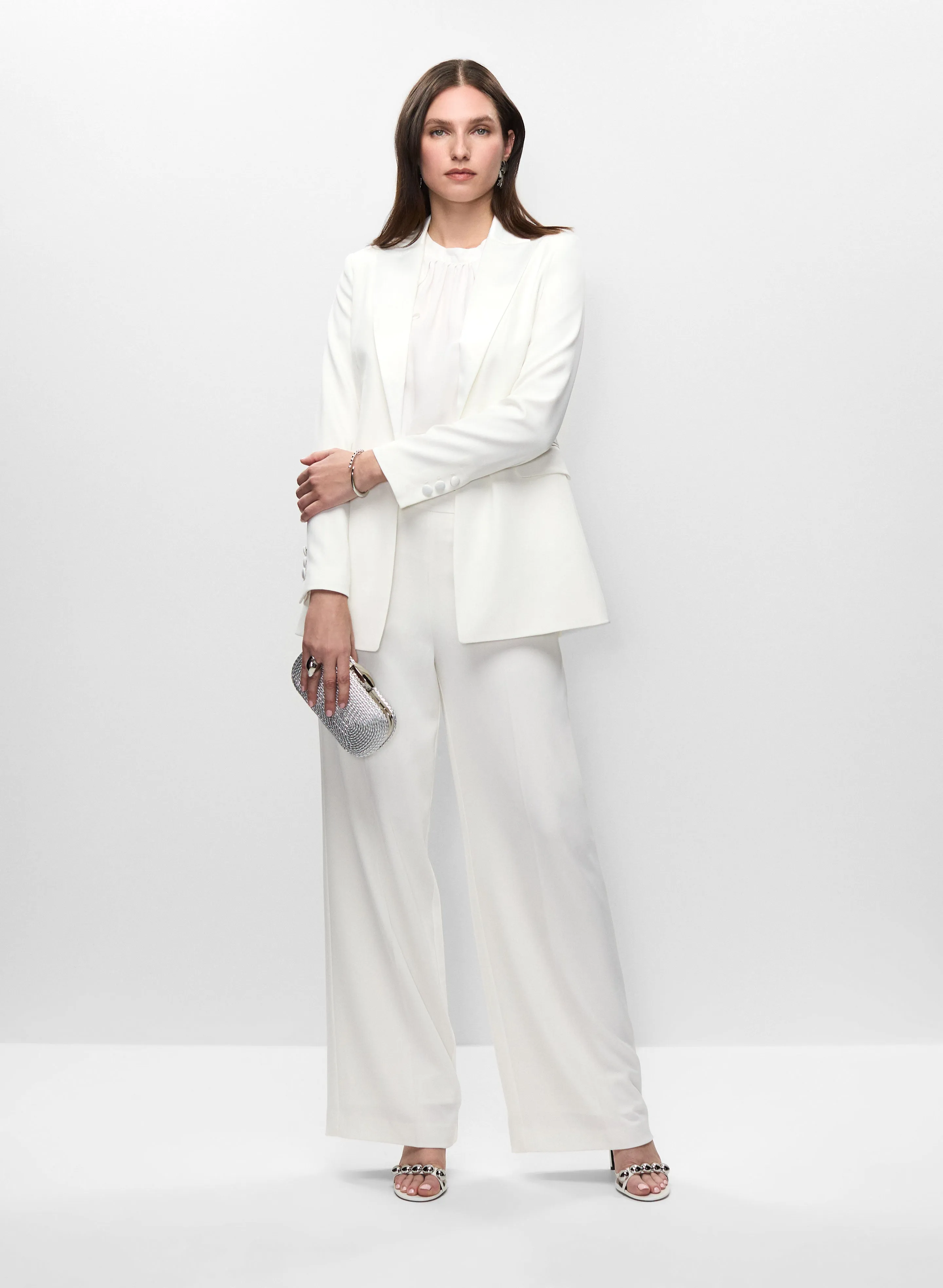 Satin Lapel Jacket, Ruffle Blouse & Satin Waist Pants sold by Melanie Lyne