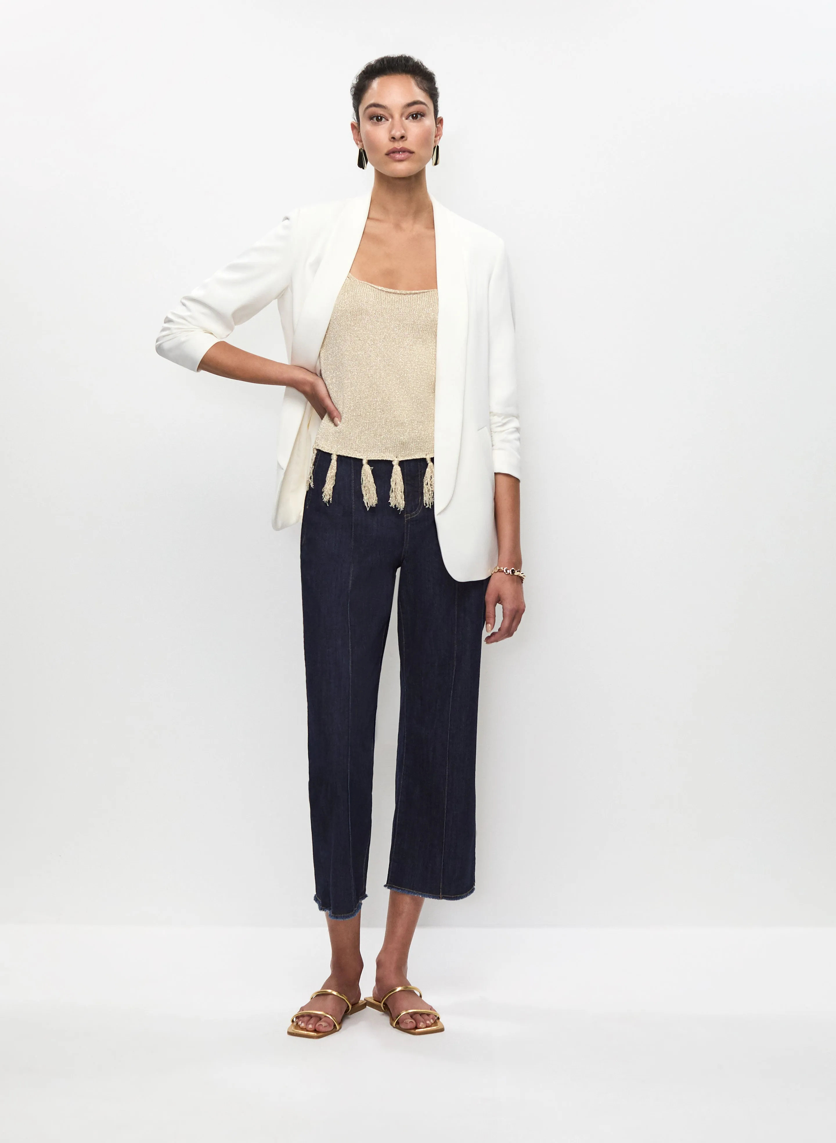 Ruched Sleeve Blazer & Flare Leg Jeans sold by Melanie Lyne