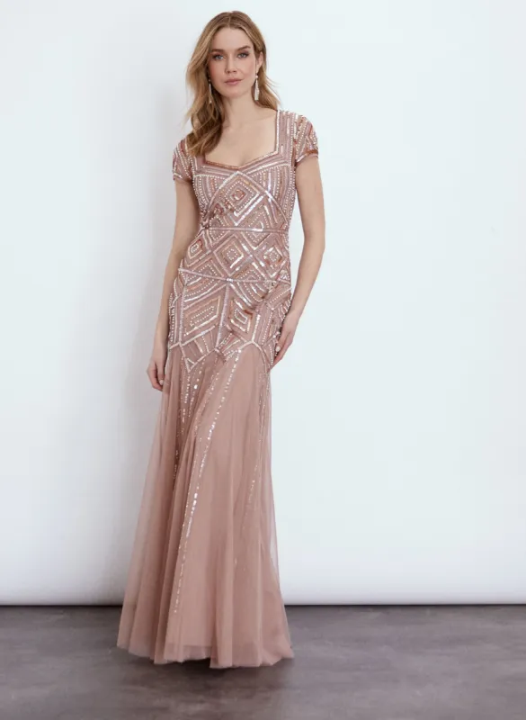 Adrianna Papell - Short Sleeve Sequin Dress sold by Melanie Lyne