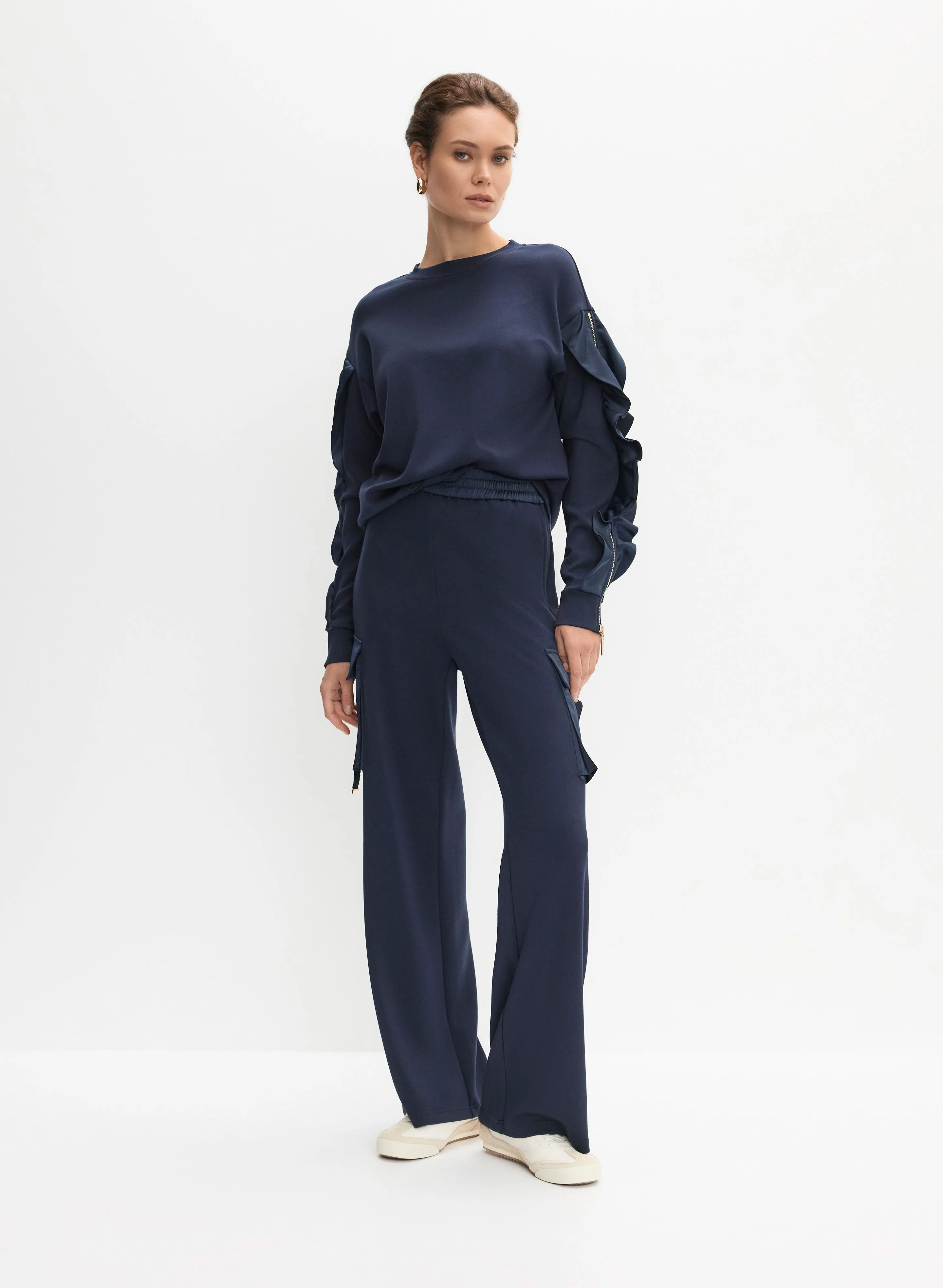 Zipper Ruffle Detail Sweater & Cargo Pocket Pants sold by Melanie Lyne