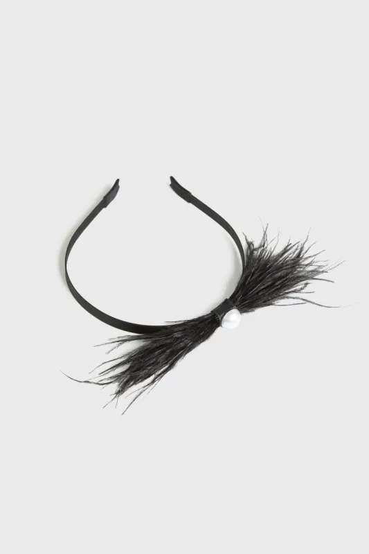 Feather & Pearl Satin Headband sold by Melanie Lyne