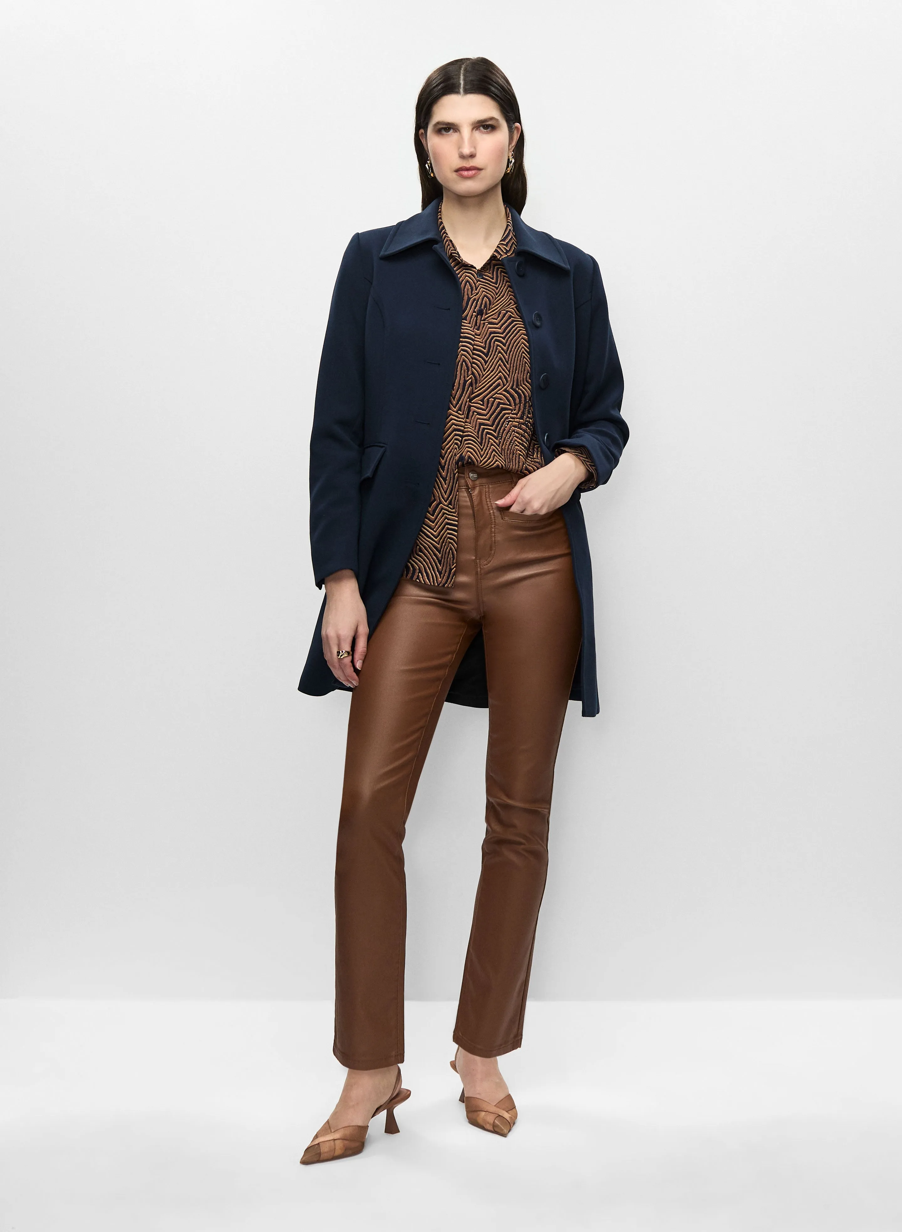 Medium-Length Trench Coat & Coated Straight Leg Jeans sold by Melanie Lyne