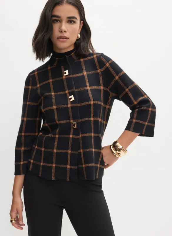 Plaid Raised Neck Cardigan sold by Melanie Lyne