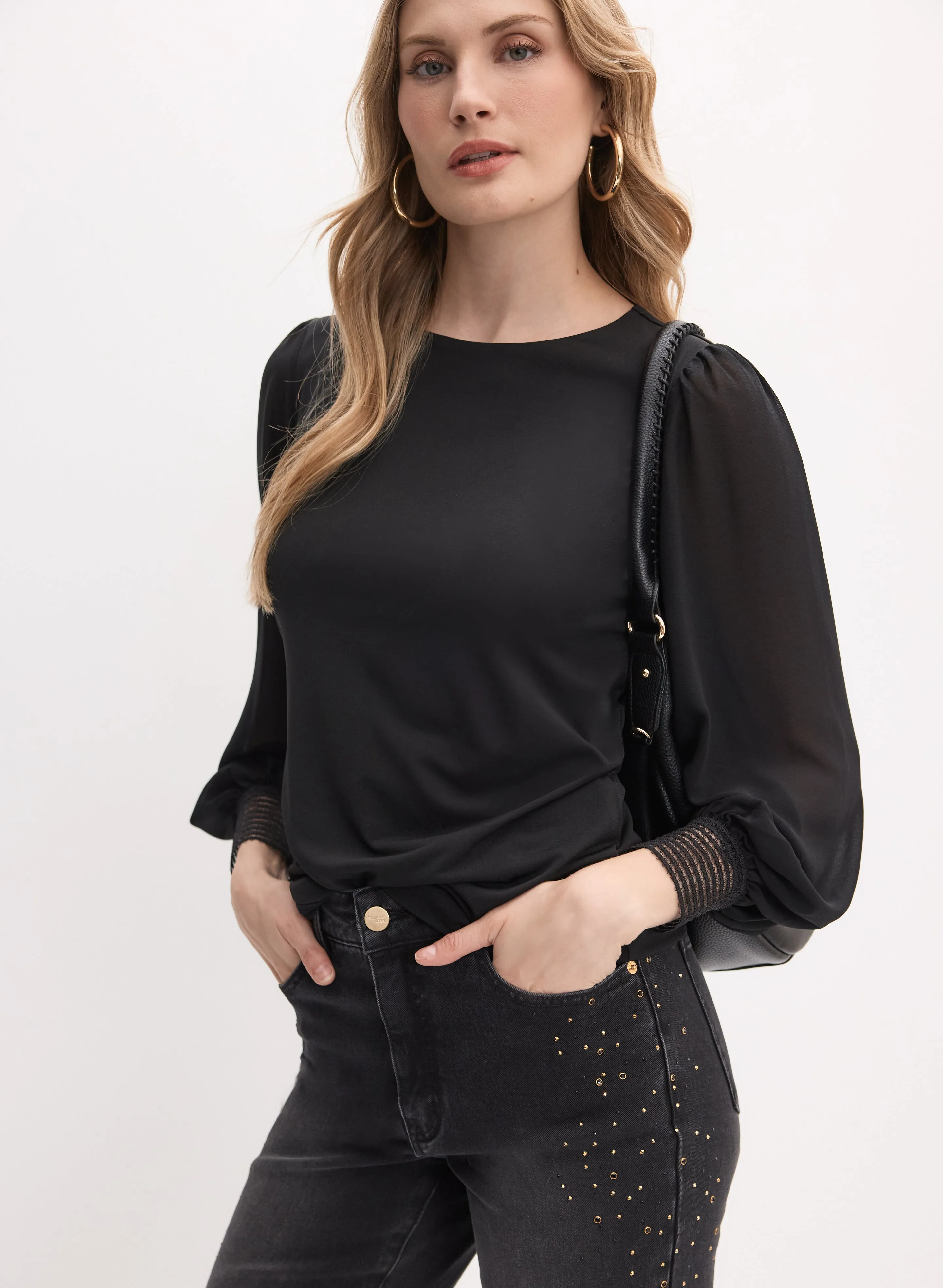 Lace Cuff Crew Neck Top sold by Melanie Lyne