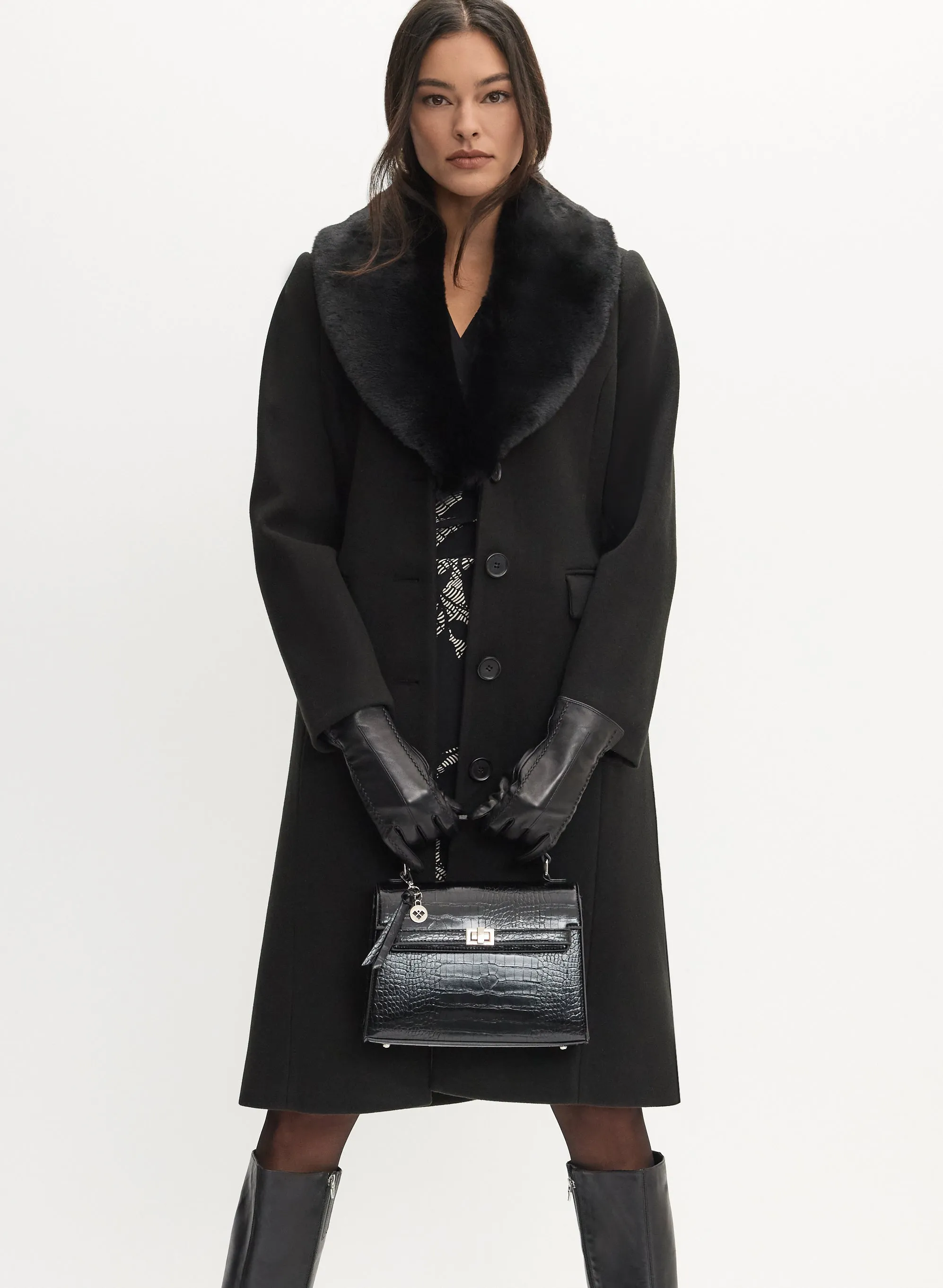 Wool-Blend Faux-Fur Collar Coat sold by Melanie Lyne