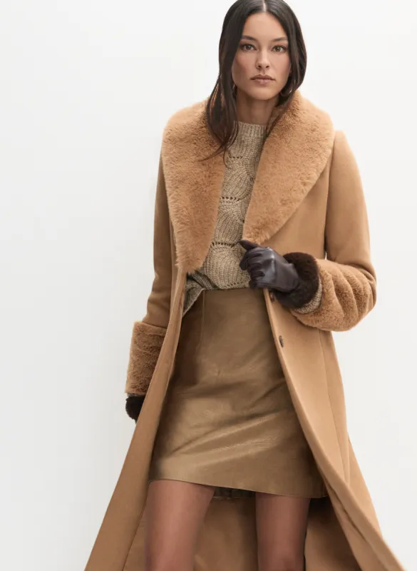 Wool-Blend Faux Fur Collar Coat sold by Melanie Lyne