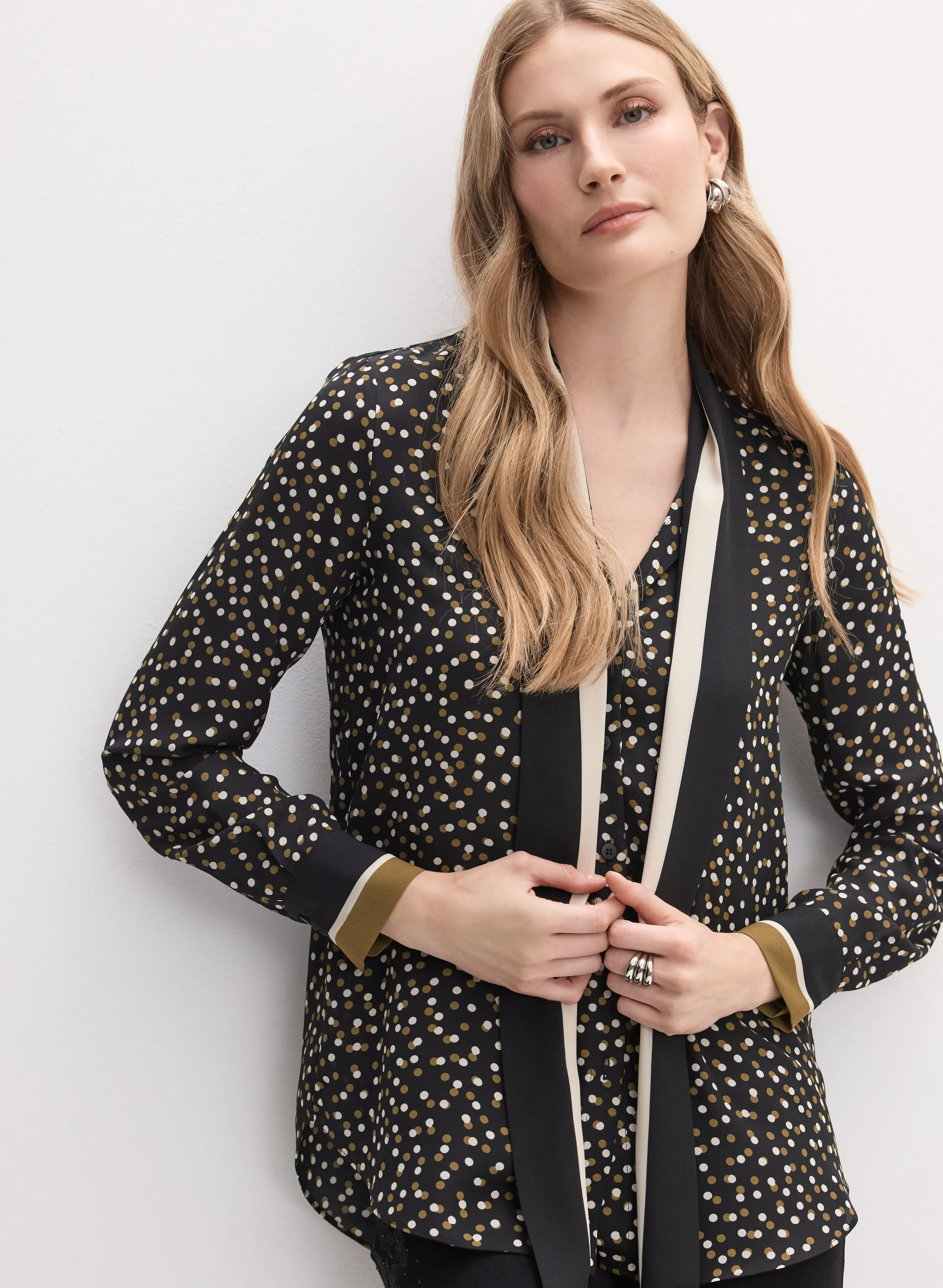 Polka Dot Print Tie Neck Blouse sold by Melanie Lyne product image thumbnail 5