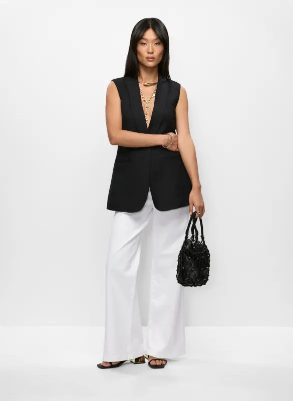 Long Linen-Blend Vest & Rhinestone Wide Leg Jeans sold by Melanie Lyne