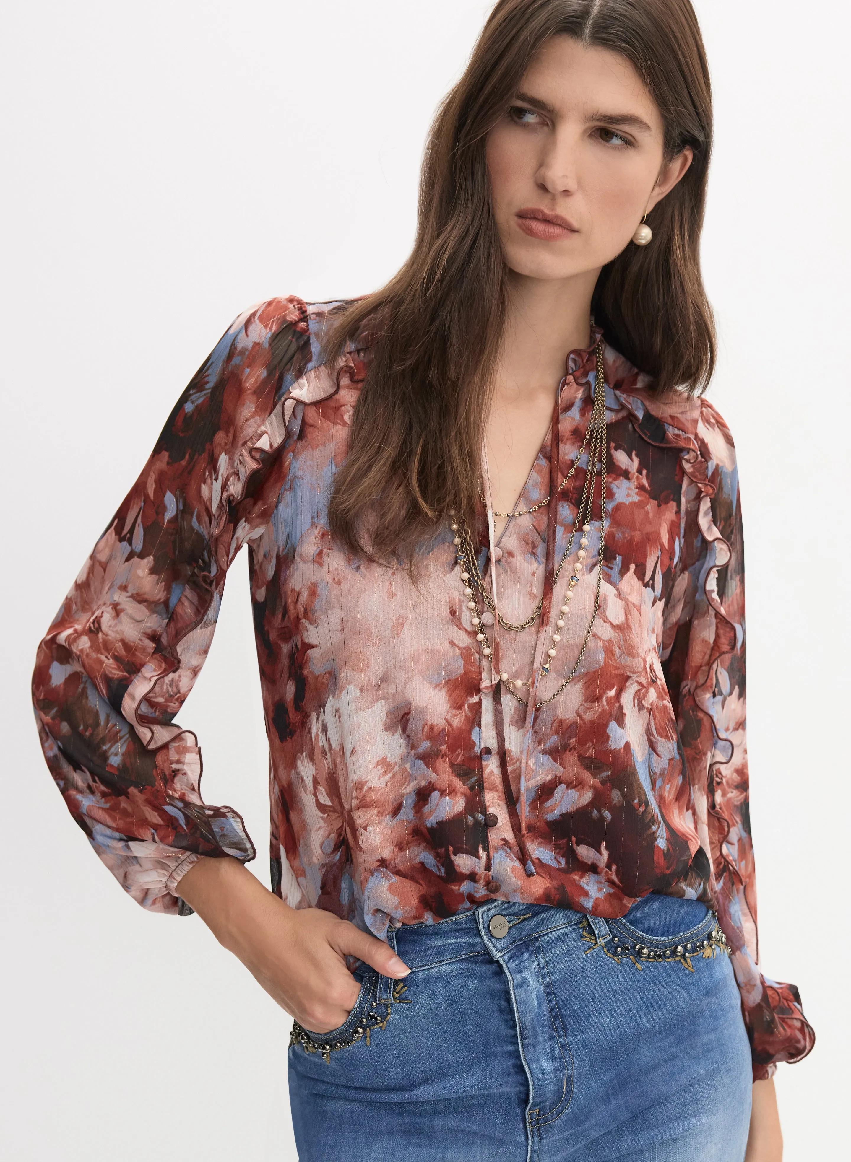 Floral Frilled Neck Blouse sold by Melanie Lyne