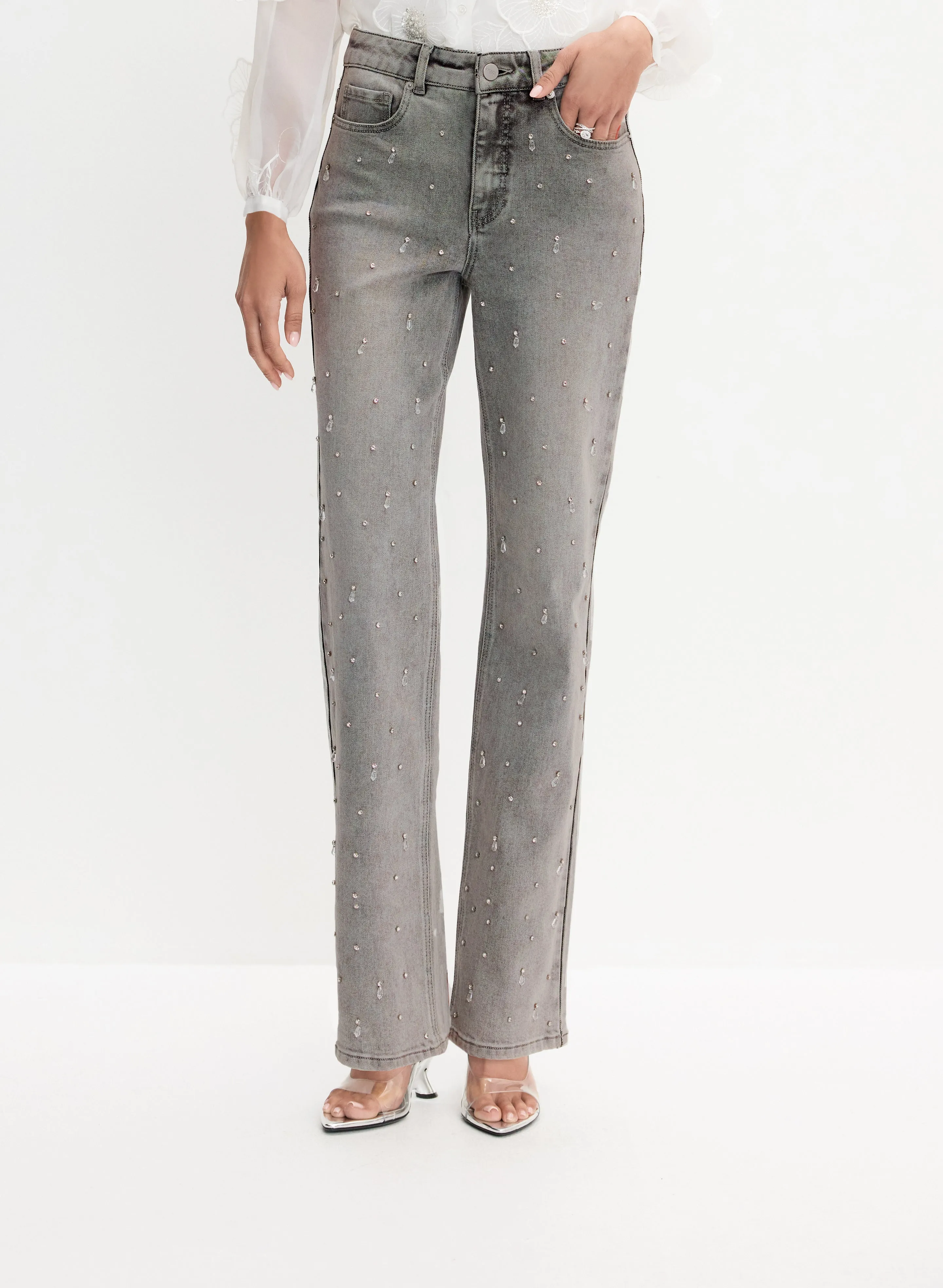 Stone Drop Embellished Straight-Leg Jeans sold by Melanie Lyne