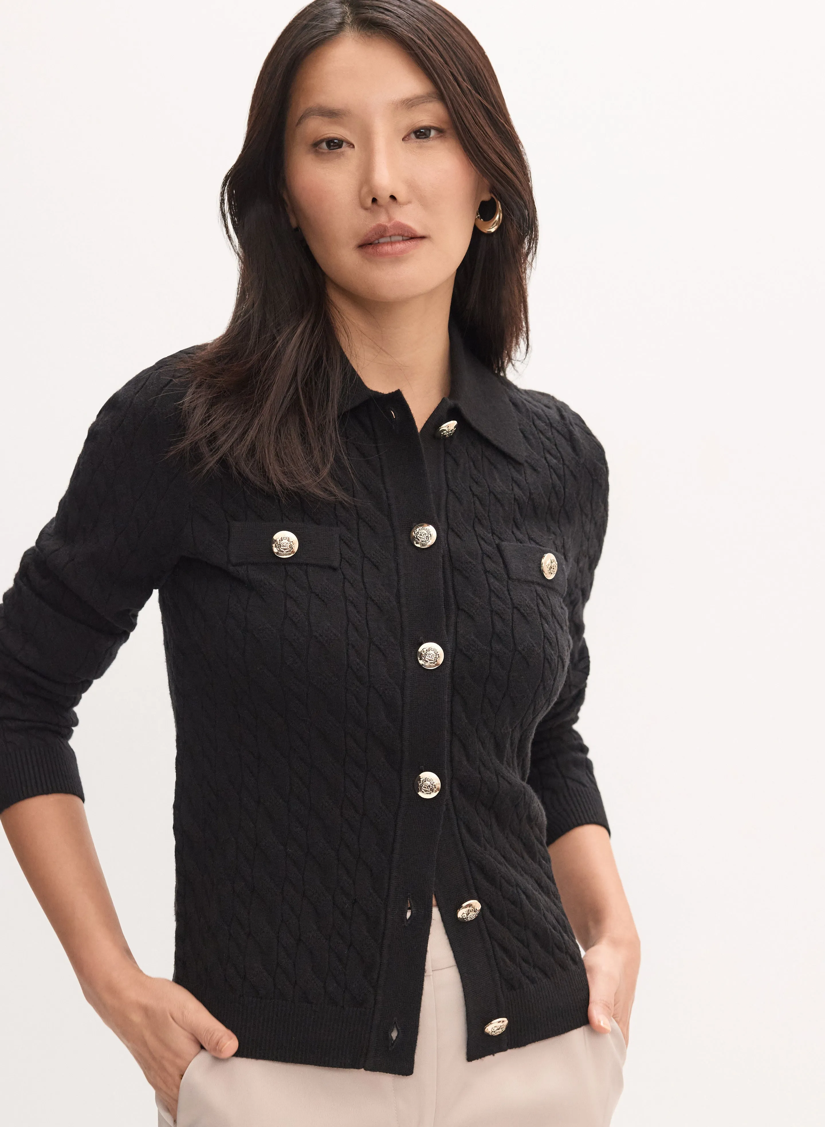 Cable Knit Polo Cardigan sold by Melanie Lyne