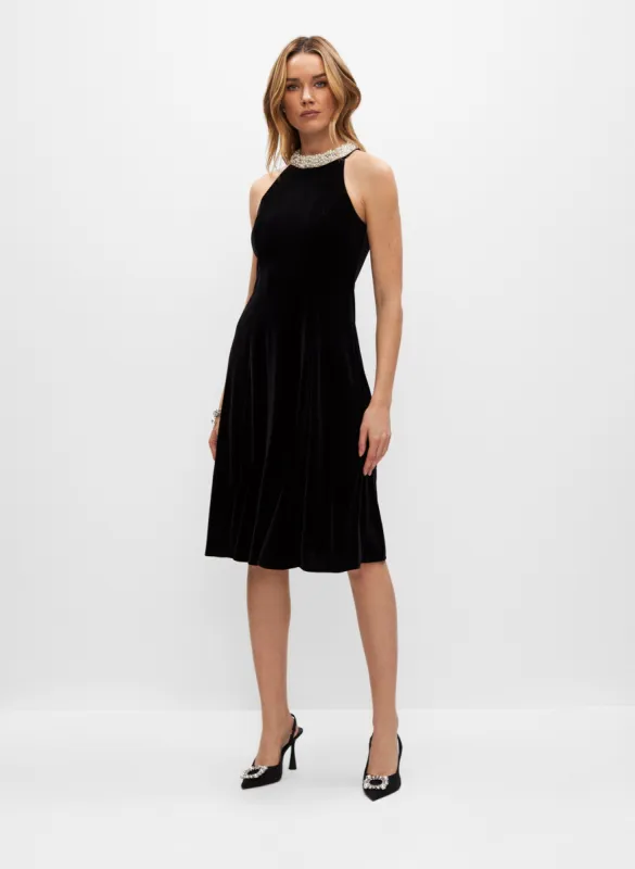 Adrianna Papell - Velvet Pearl Neck Dress sold by Melanie Lyne