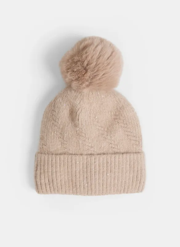 Faux Fur Removable Pompom Knit Hat sold by Melanie Lyne