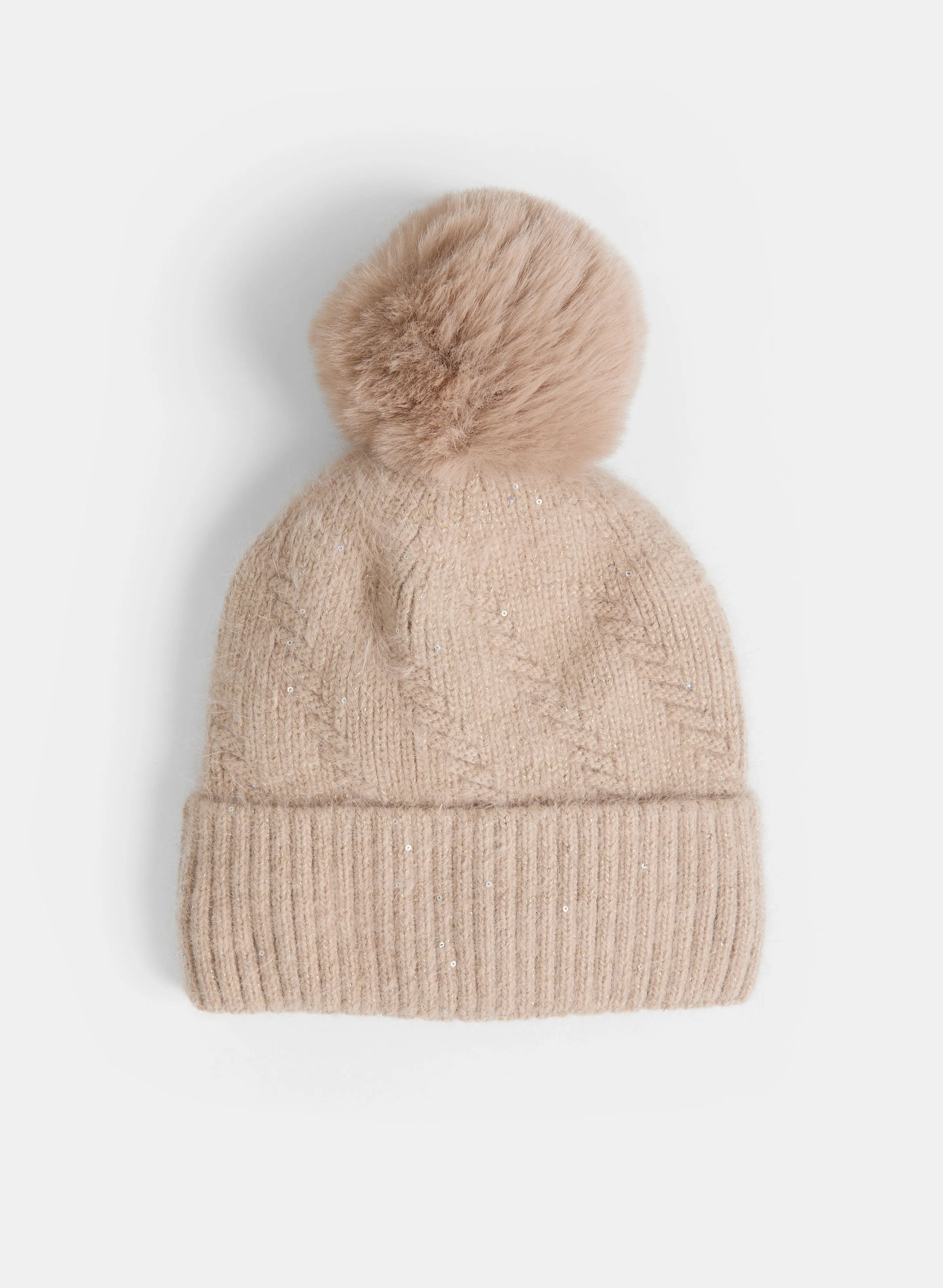 Faux Fur Removable Pompom Knit Hat sold by Melanie Lyne