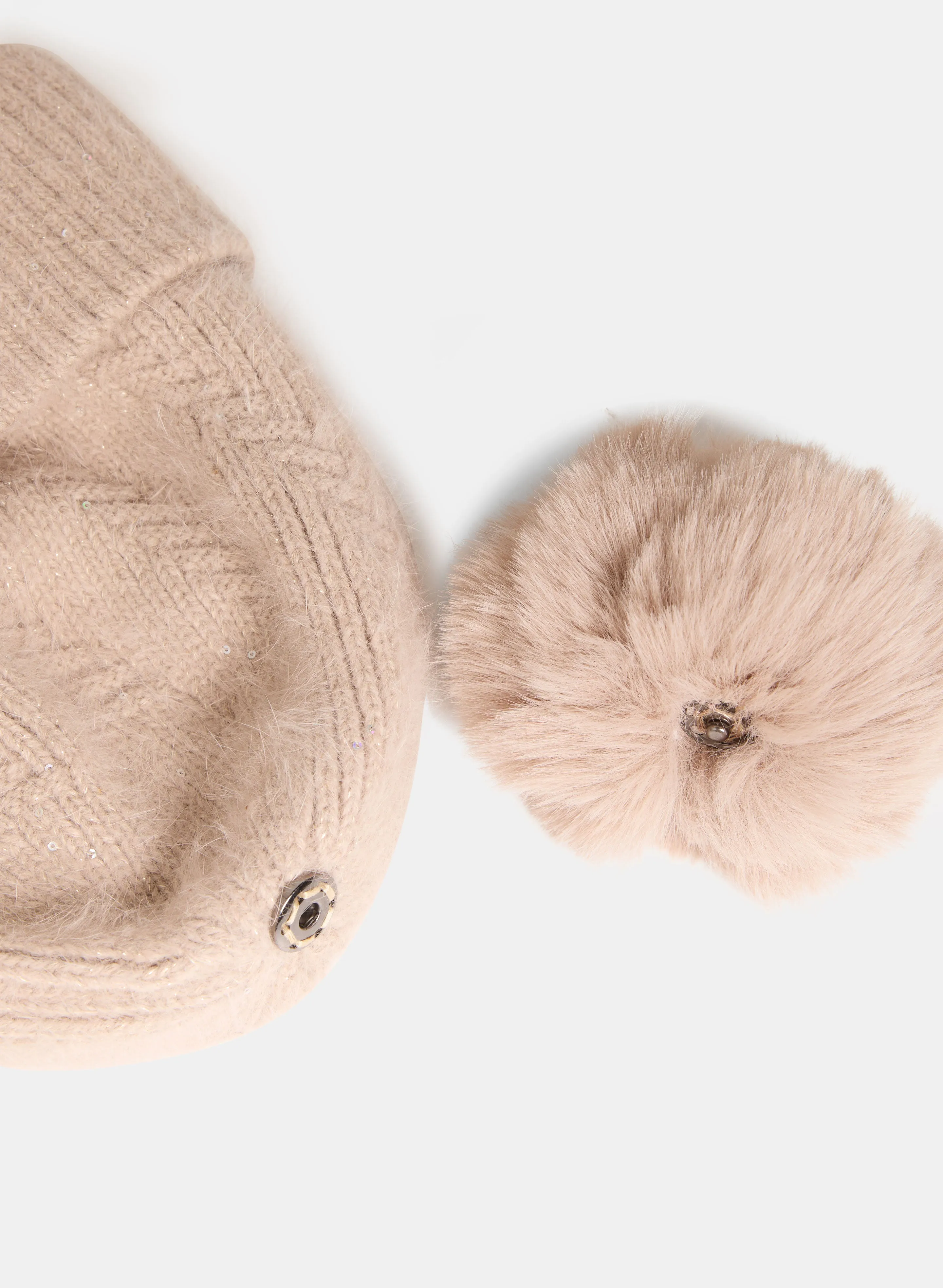 Faux Fur Removable Pompom Knit Hat sold by Melanie Lyne product image thumbnail 2
