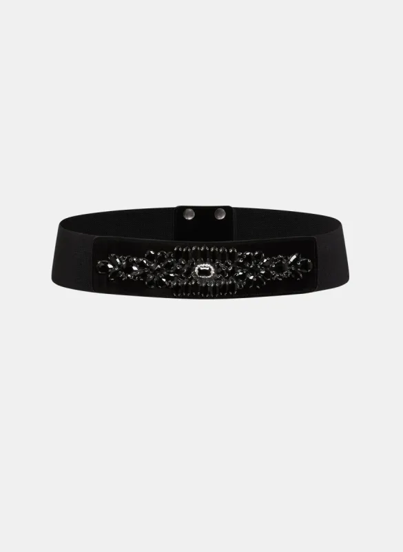 Rhinestone Embellished Gem Detail Elastic Belt sold by Melanie Lyne