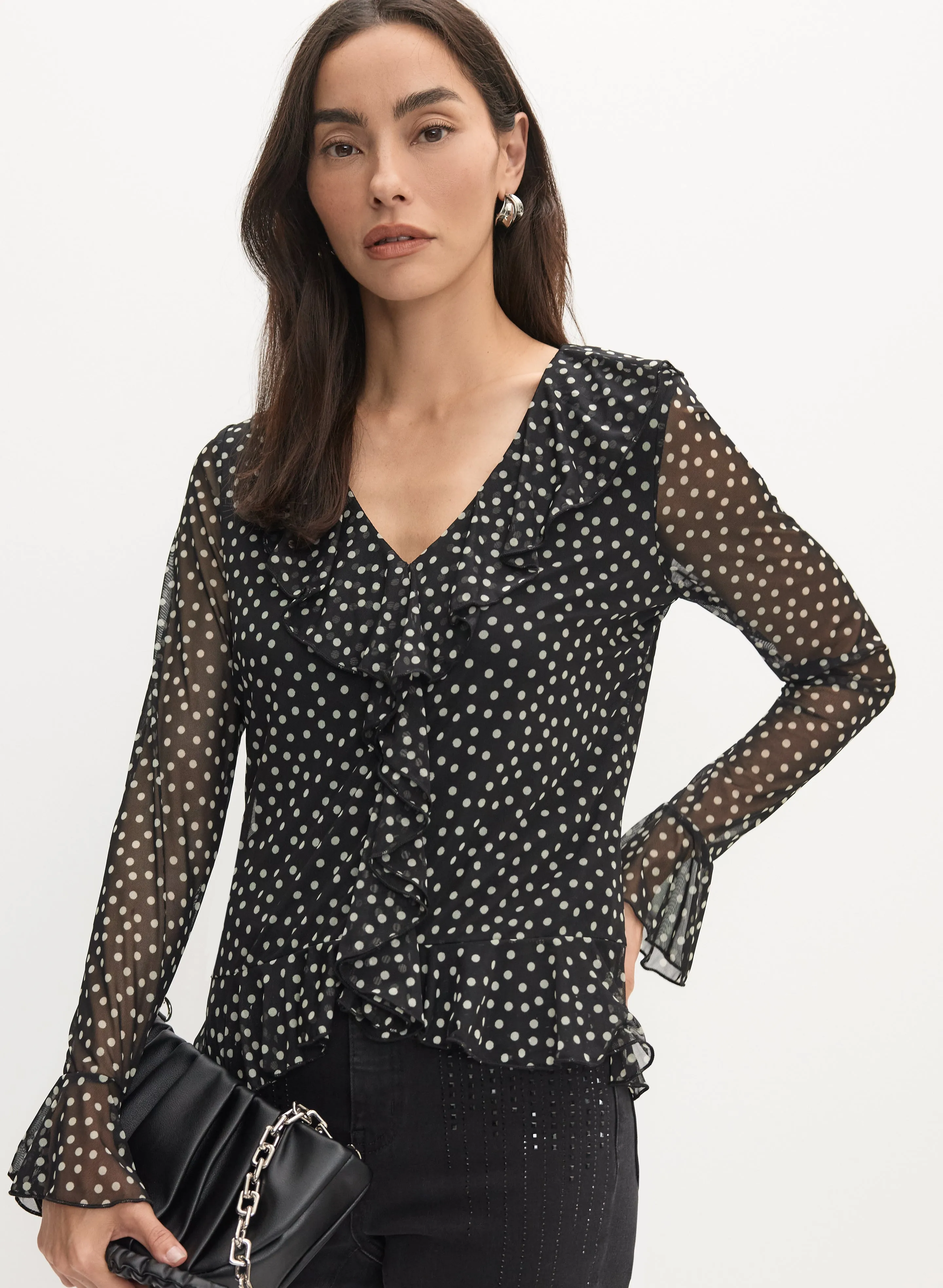 Dot Print Ruffle Front Top sold by Melanie Lyne