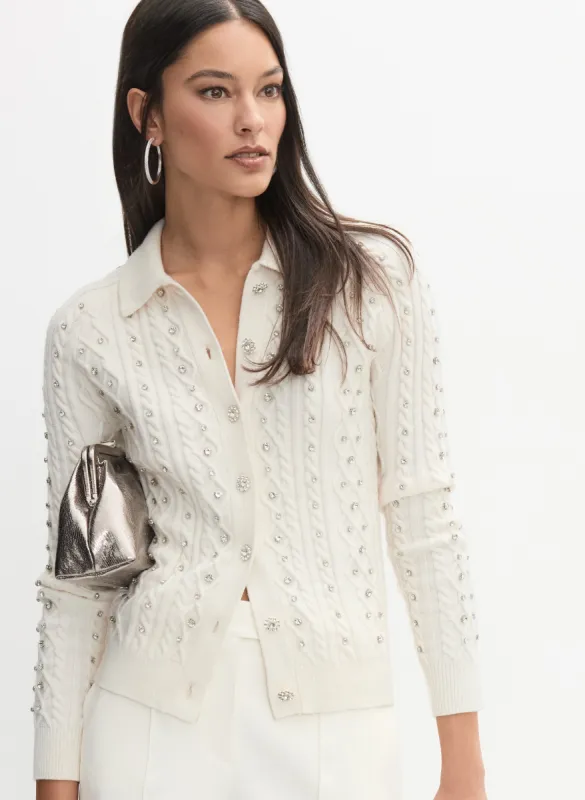 Embellished Knit Polo Cardigan sold by Melanie Lyne