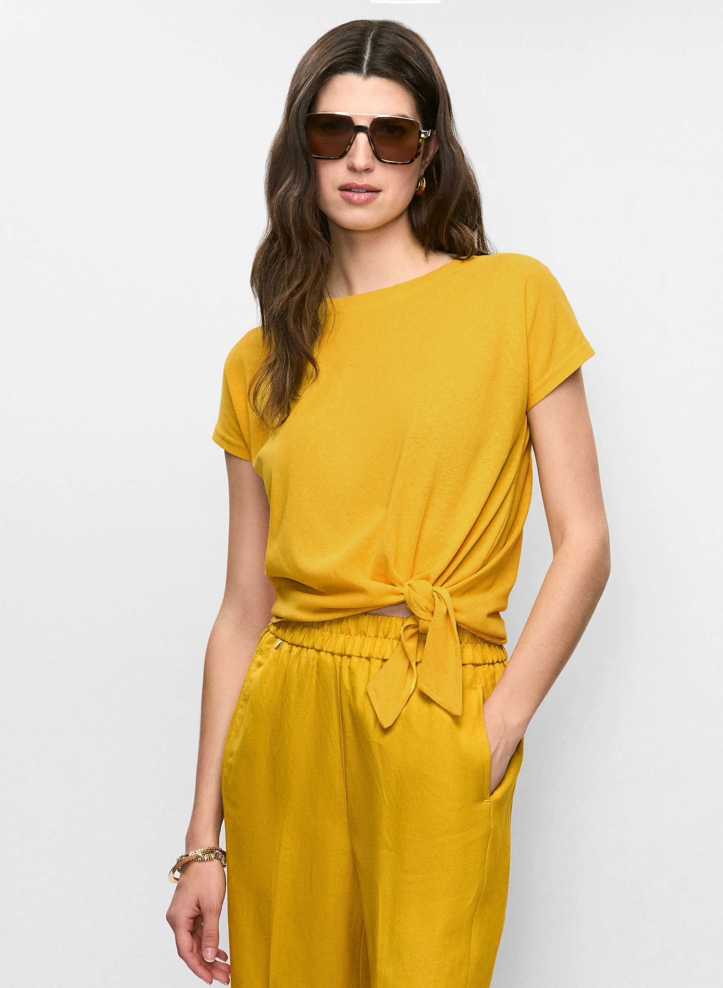 Linen-Blend Tie Hem T-Shirt sold by Melanie Lyne product image thumbnail 5