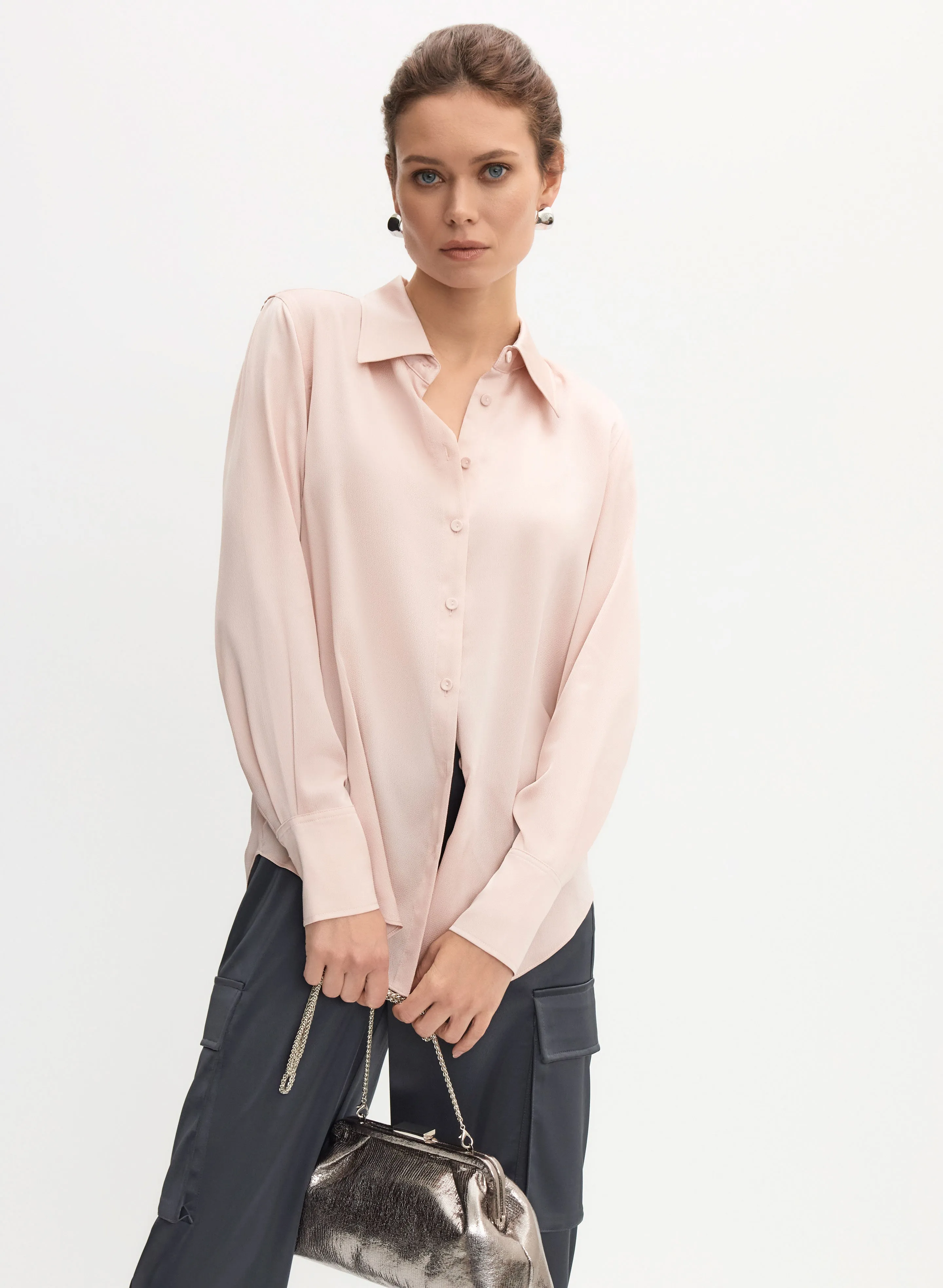 Button-Front Satin Blouse sold by Melanie Lyne