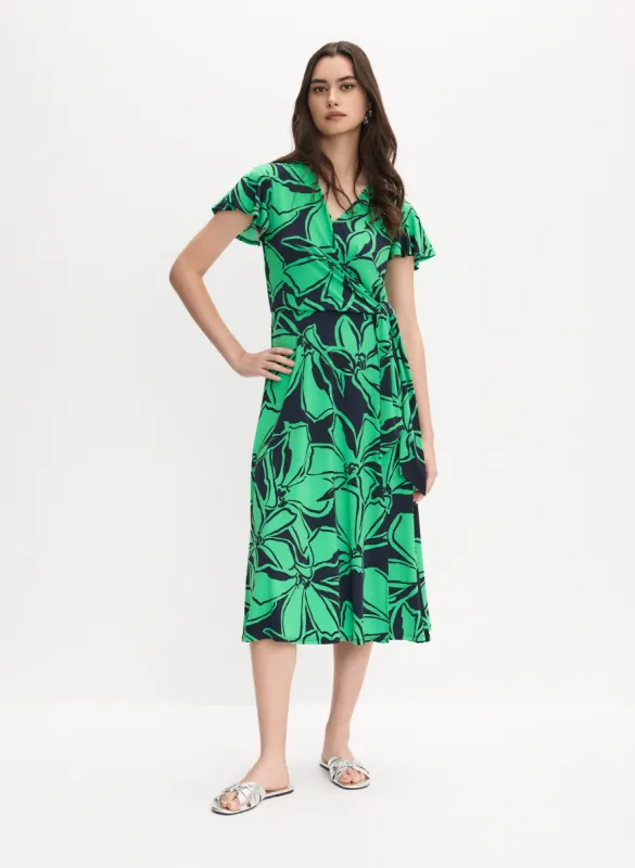 Joseph Ribkoff - Floral Knotted Wrap-Over Dress sold by Melanie Lyne
