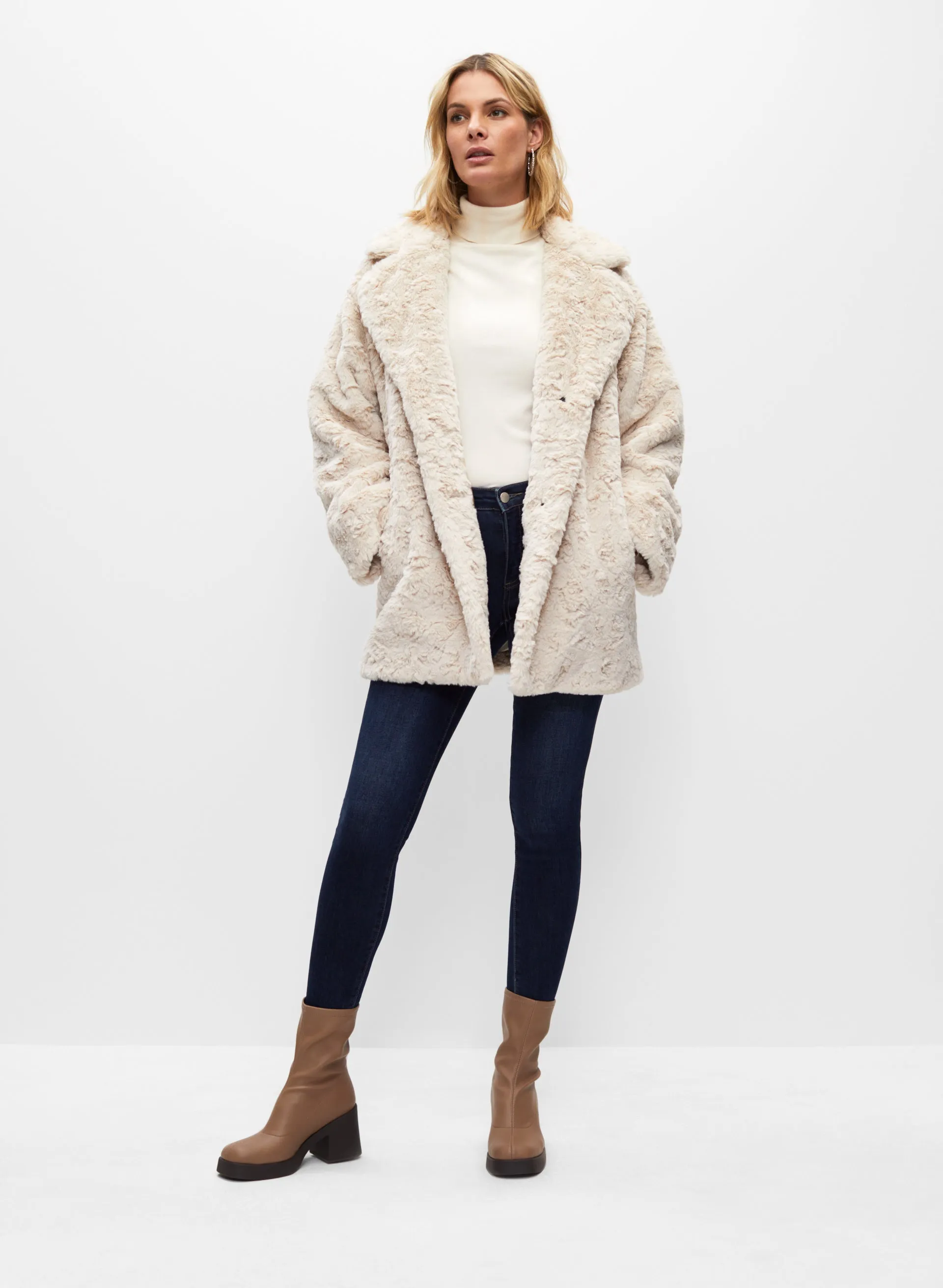 Faux Fur Notch Collar Coat sold by Melanie Lyne