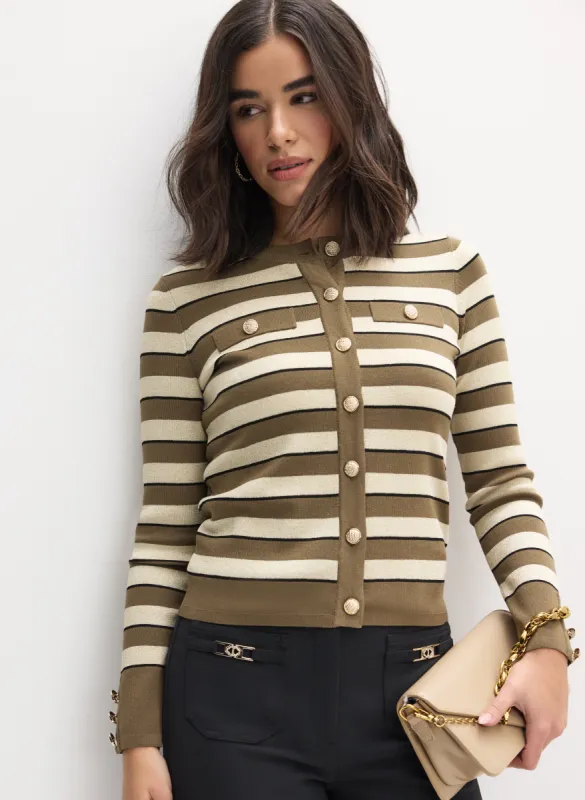 Striped Crew Neck Cardigan sold by Melanie Lyne