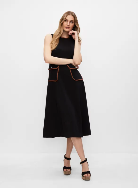 Vegan Leather Trim Midi Dress sold by Melanie Lyne