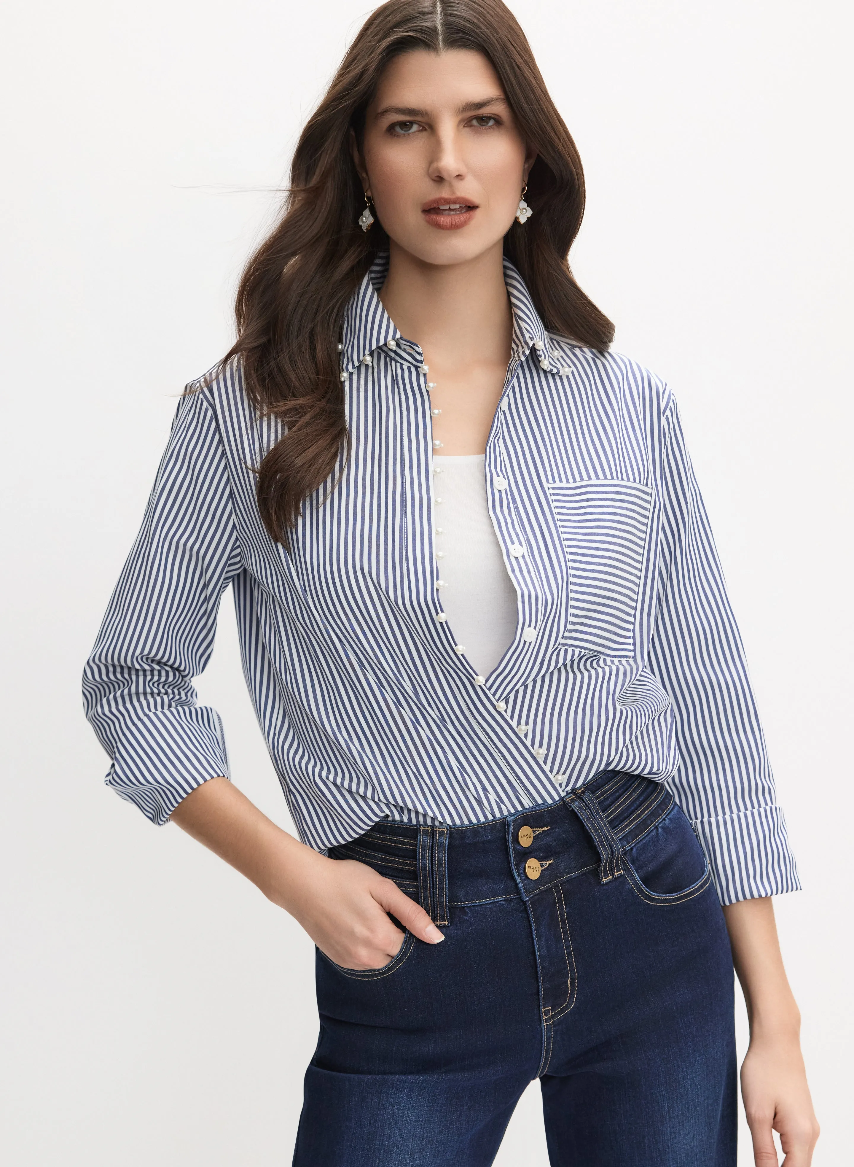 Joseph Ribkoff - Striped Pearl Detail Blouse sold by Melanie Lyne