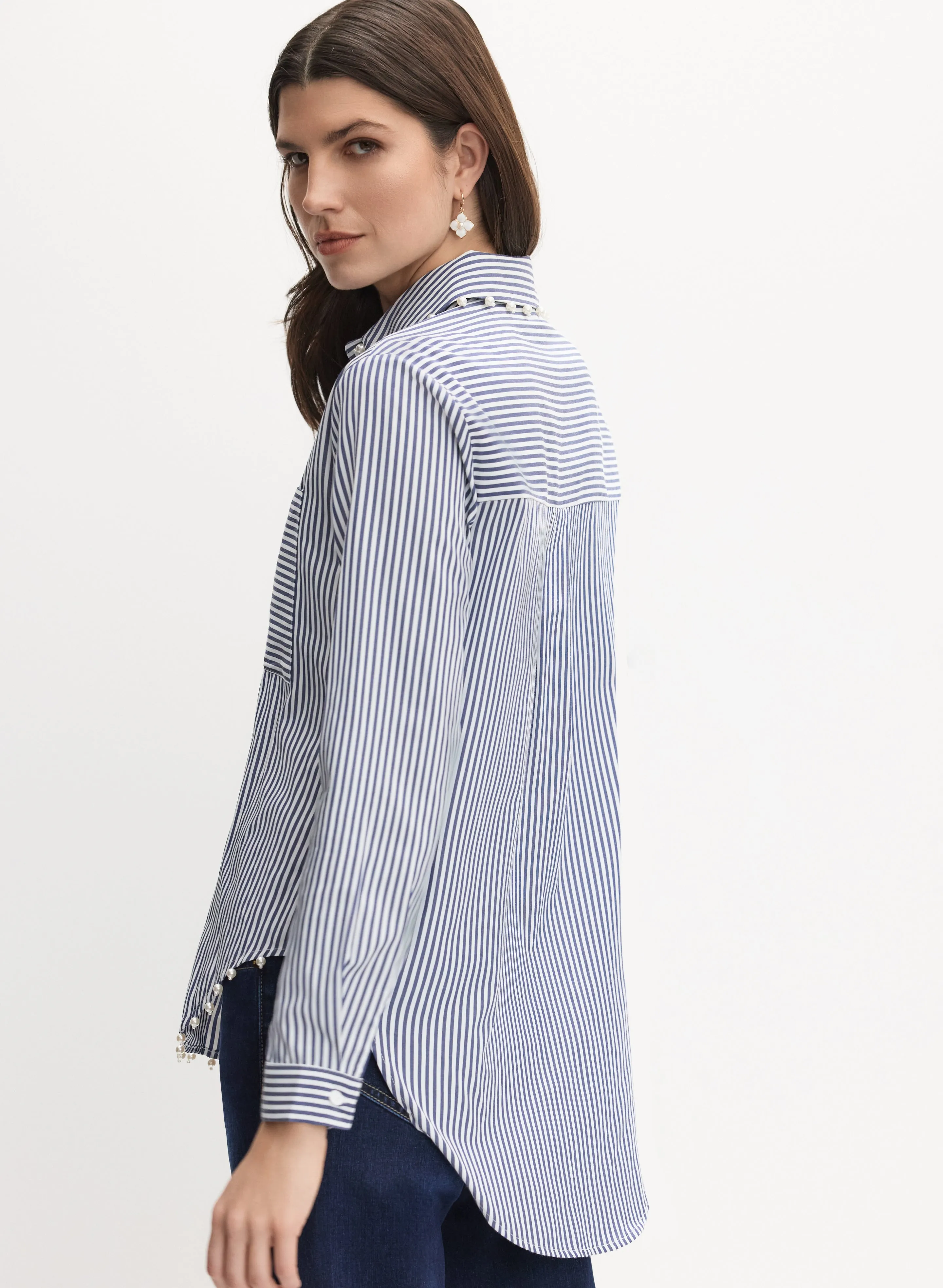 Joseph Ribkoff - Striped Pearl Detail Blouse sold by Melanie Lyne product image thumbnail 4