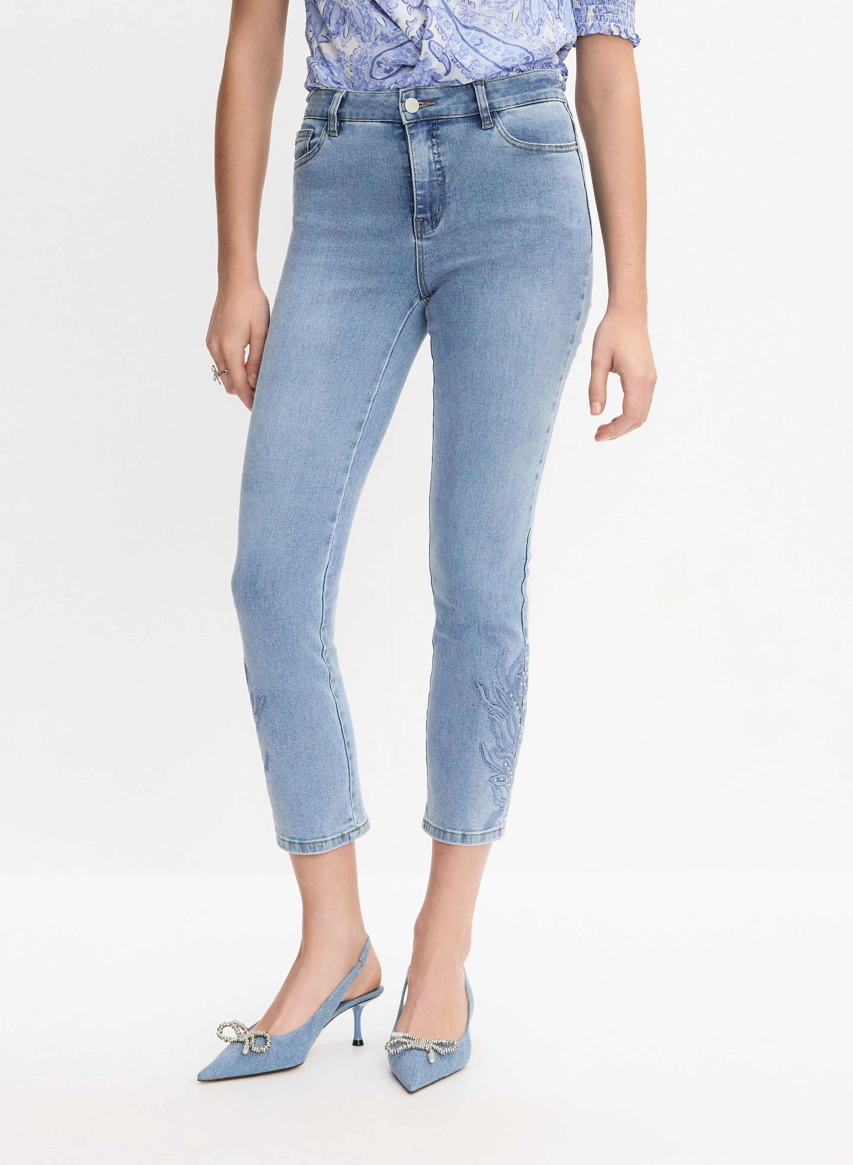 Tonal Embroidered Straight-Leg Jeans sold by Melanie Lyne