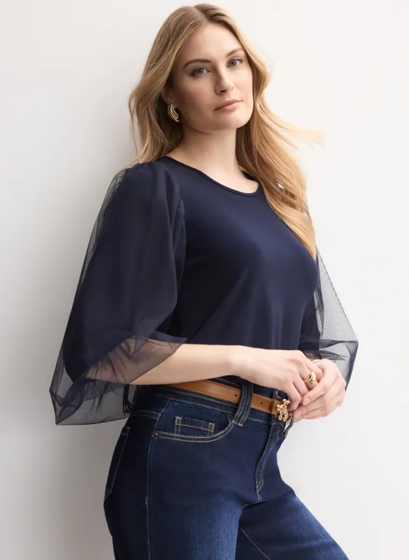 Joseph Ribkoff - Sheer Puff Sleeve Top made by Melanie Lyne