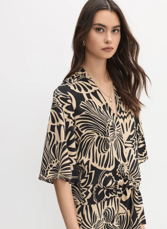 Graphic Floral Tied-Hem Top sold by Melanie Lyne