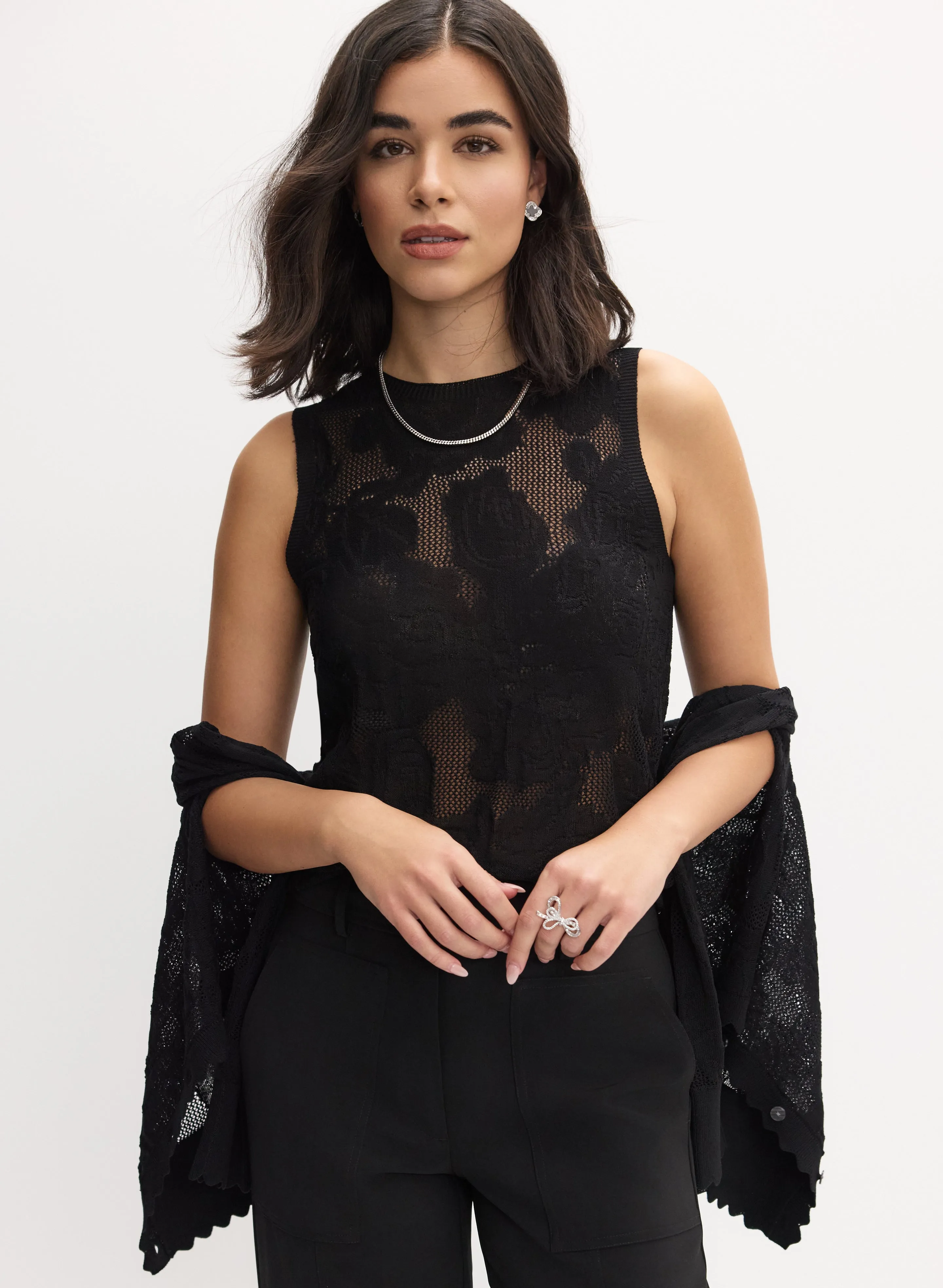 Sleeveless Open-Knit Rose Sweater sold by Melanie Lyne