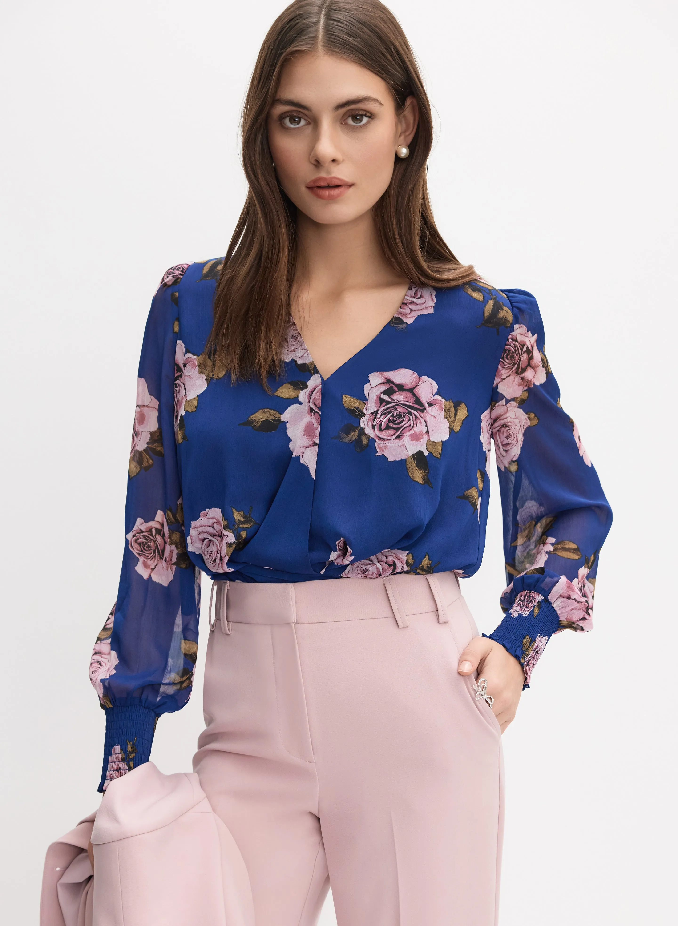 Rose Print Wrap-Style Blouse sold by Melanie Lyne