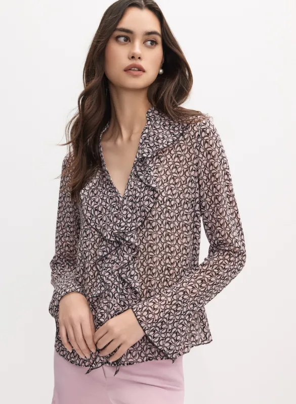 Geometric Ruffle Front Blouse sold by Melanie Lyne