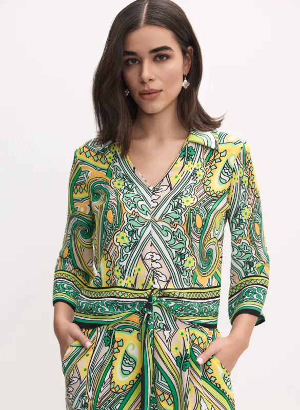 Joseph Ribkoff - Tied-Hem Paisley Print Blouse sold by Melanie Lyne