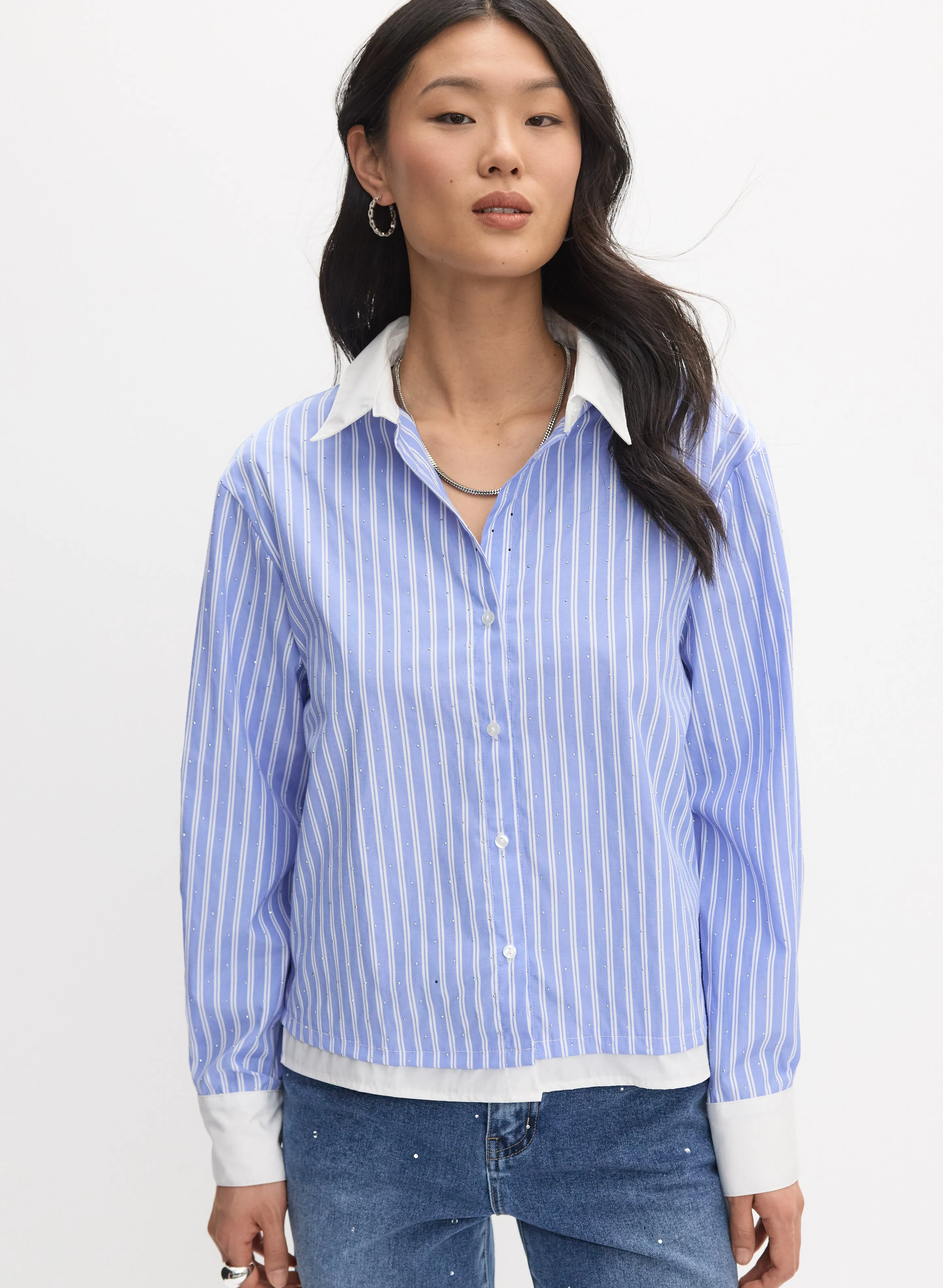 Rhinestone Pinstripe Blouse sold by Melanie Lyne product image thumbnail 5