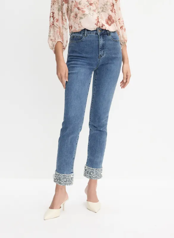 Pearl Embellished Straight-Leg Jeans sold by Melanie Lyne